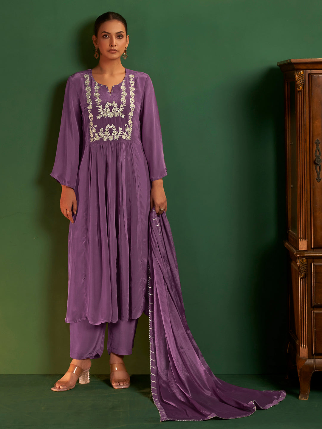 Amaya Natural Crepe Embroidered Salwar Set