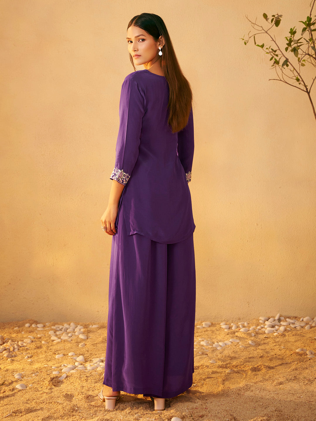 Mrinali Natural Crepe Embroidered Palazzo Set