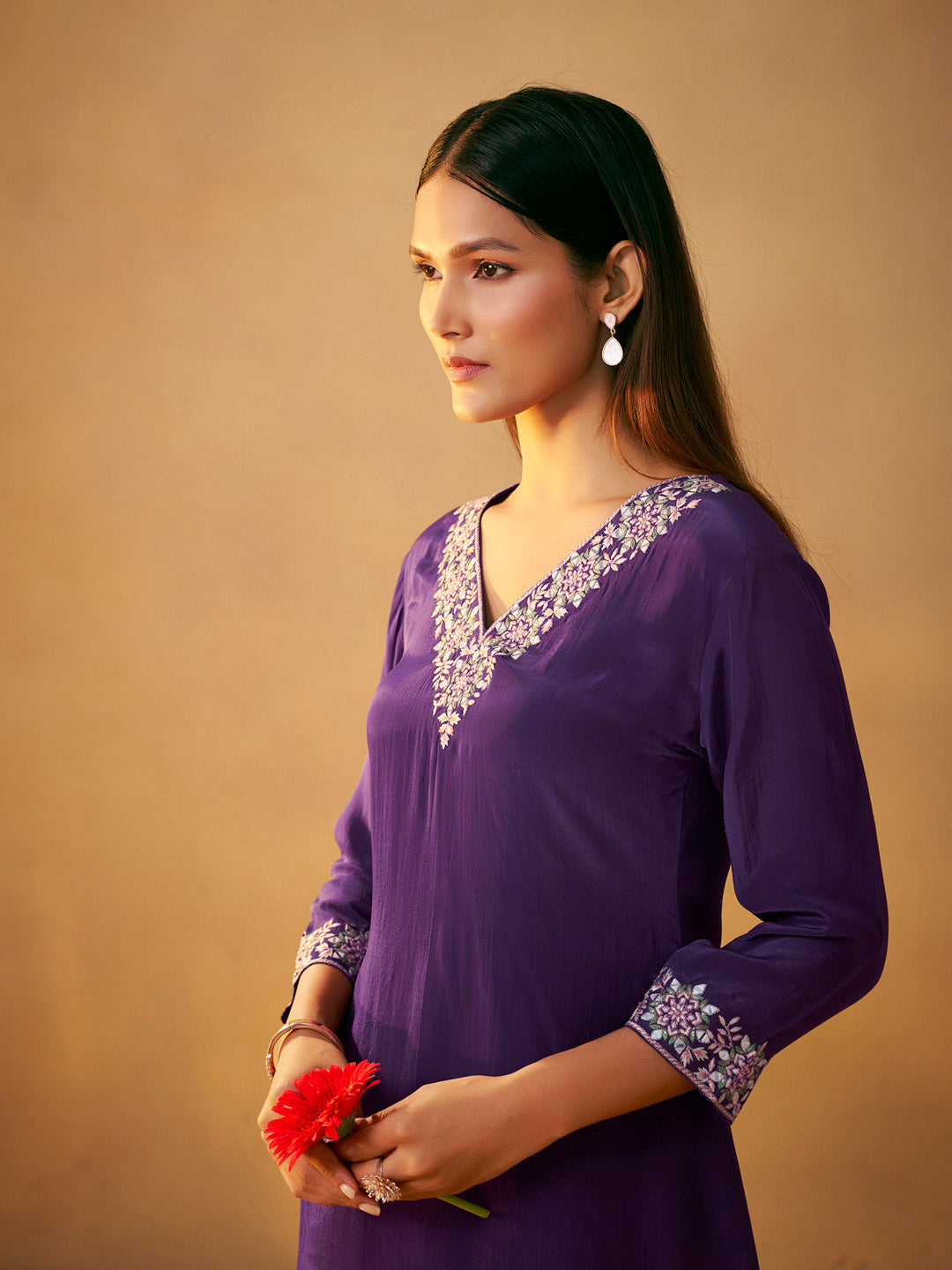 Mrinali Natural Crepe Embroidered Palazzo Set