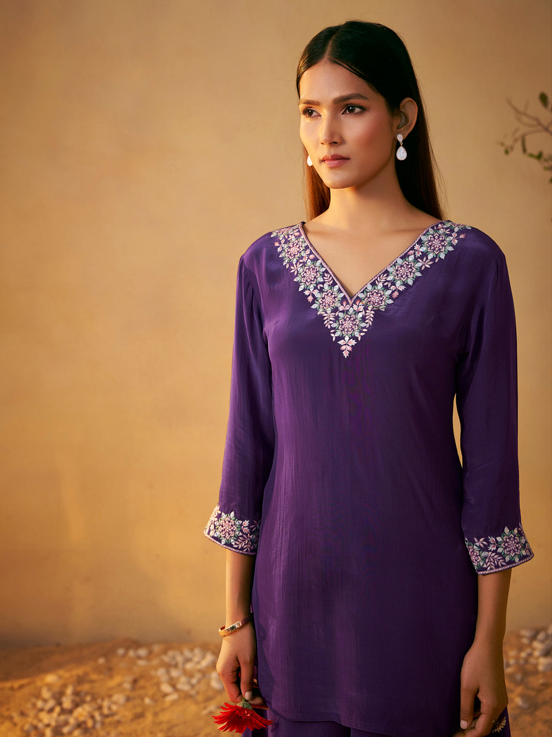 Mrinali Natural Crepe Embroidered Palazzo Set