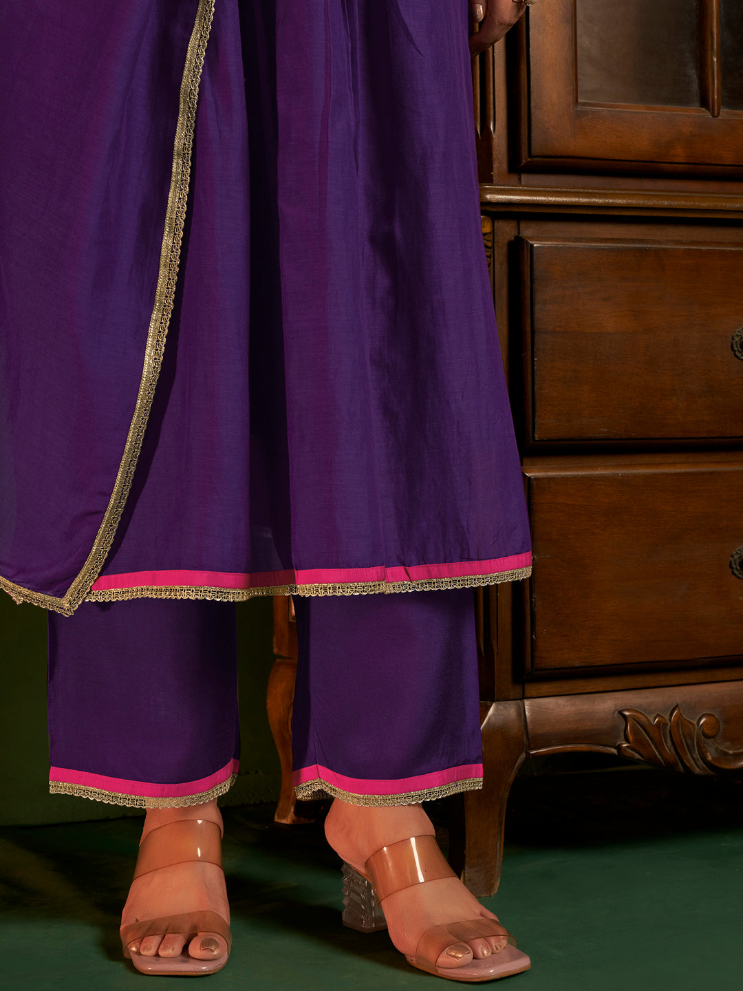 Sharanya Mul Chanderi Pleated Anarkali Set