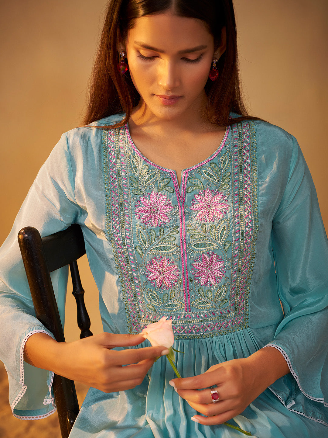 Kanisha Natural Crepe Embroidered Kurta Set