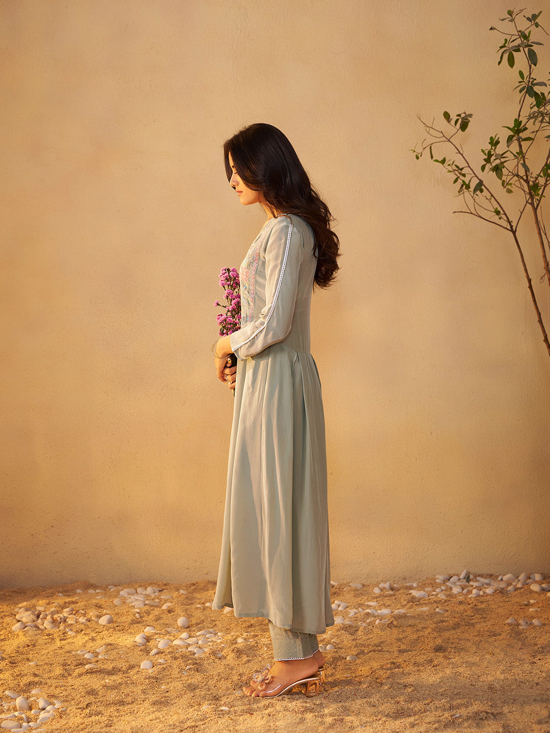 Mehira Natural Crepe Embroidered Anarkali Set