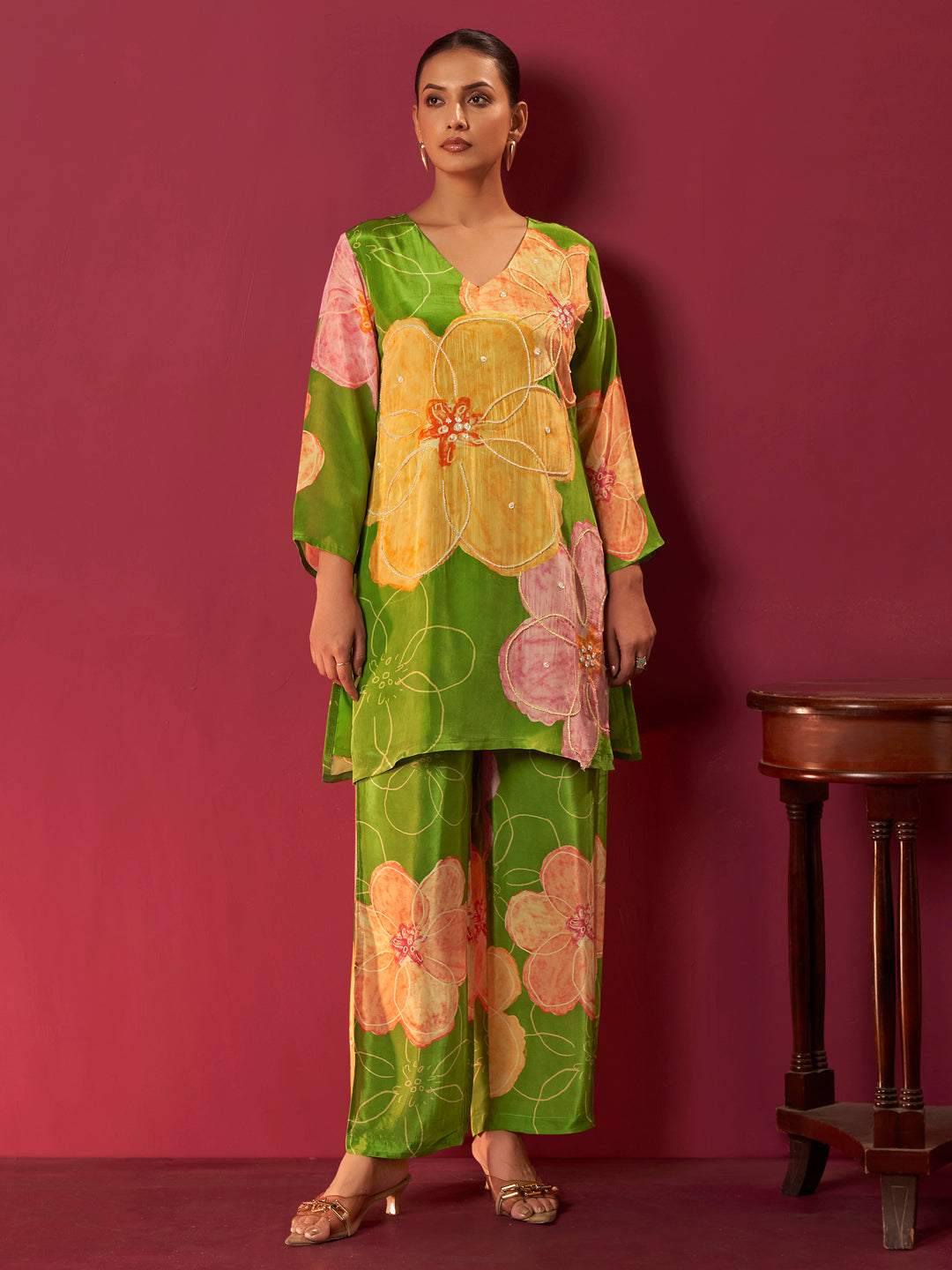 Shuchi Natural Crepe Colour Block Co-ord Set