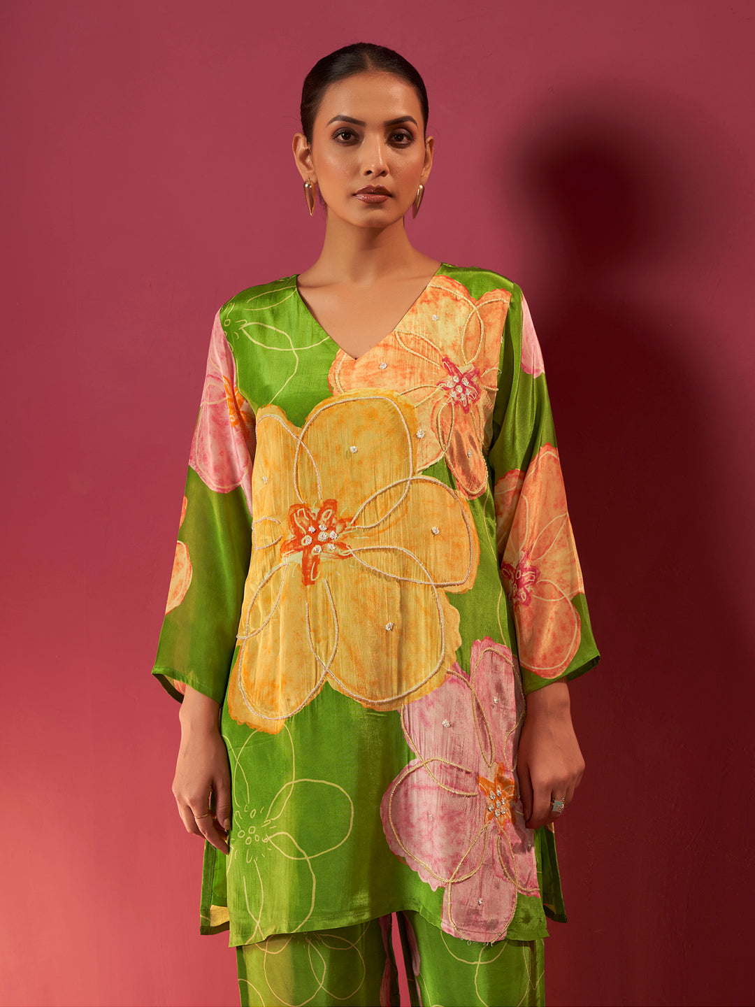 Shuchi Natural Crepe Colour Block Co-ord Set