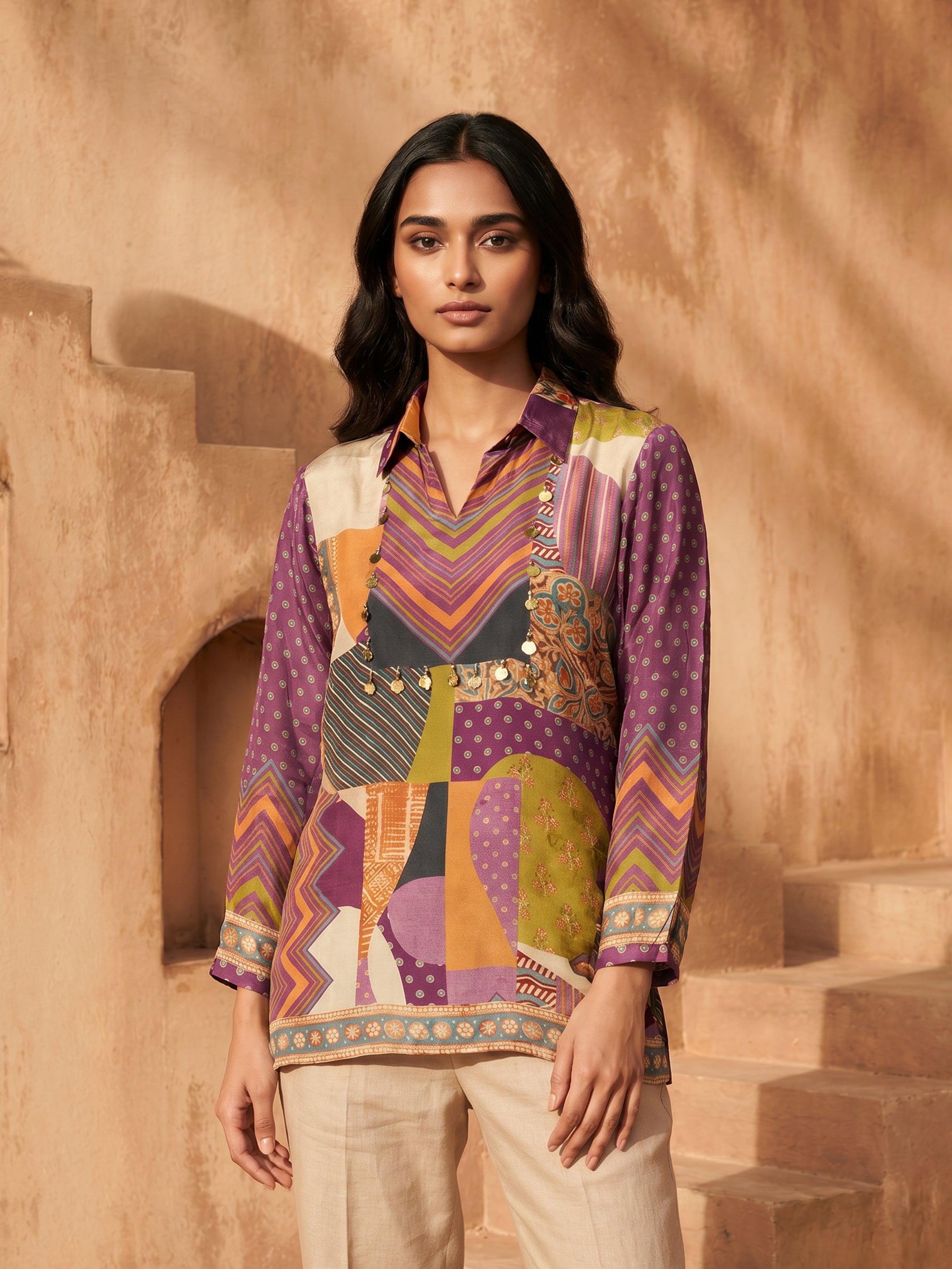 Iris Multicolor Crepe Printed Shirt