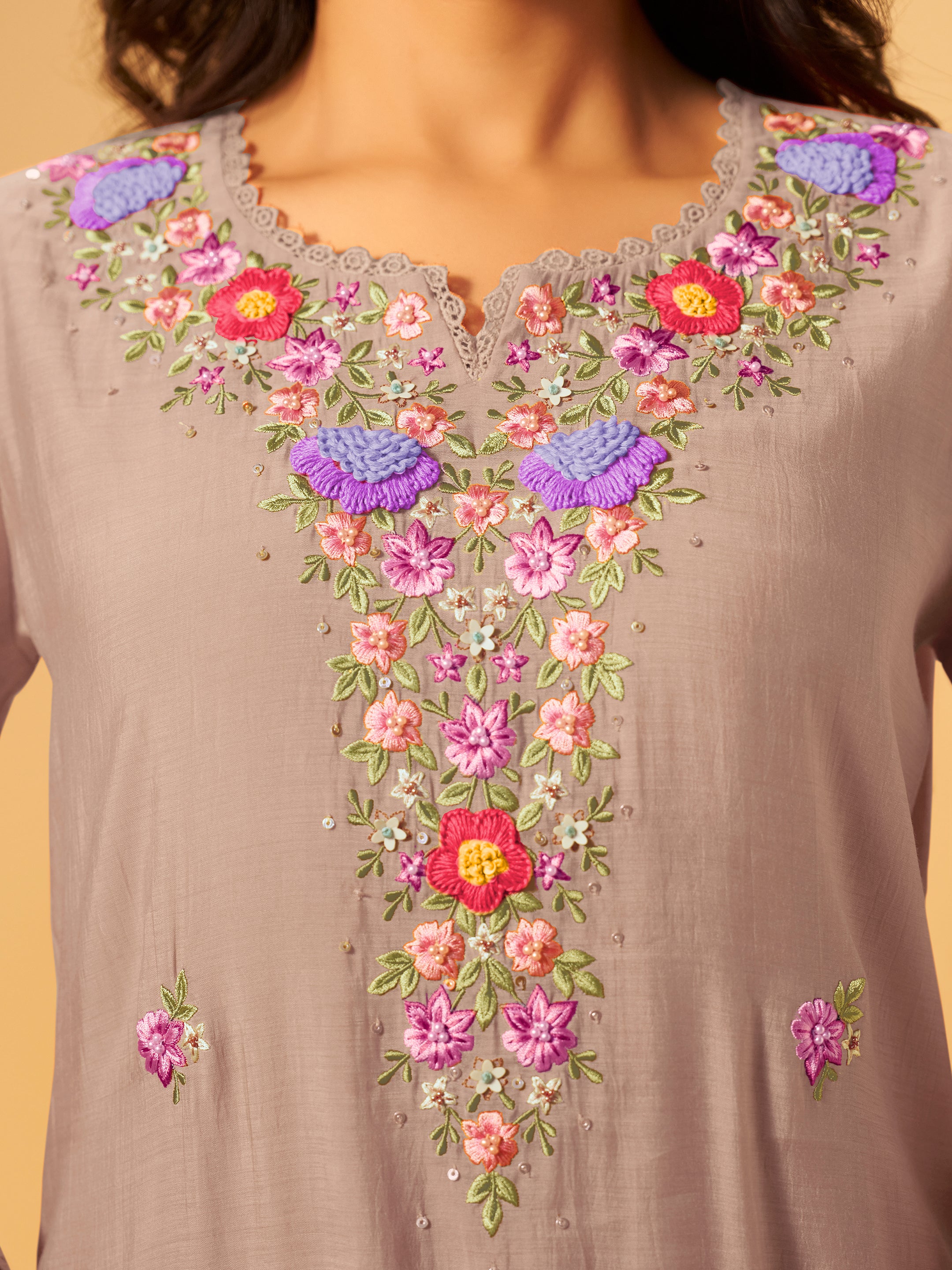 Inaya Grey Mul Chanderi Handwork Set