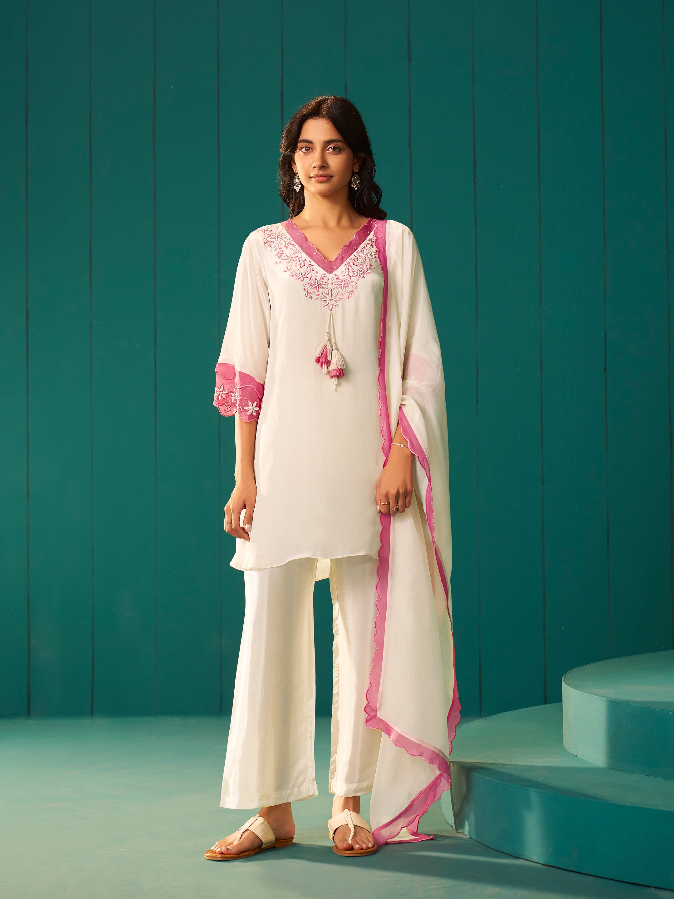 Zoya White Natural Crepe Salwar Set