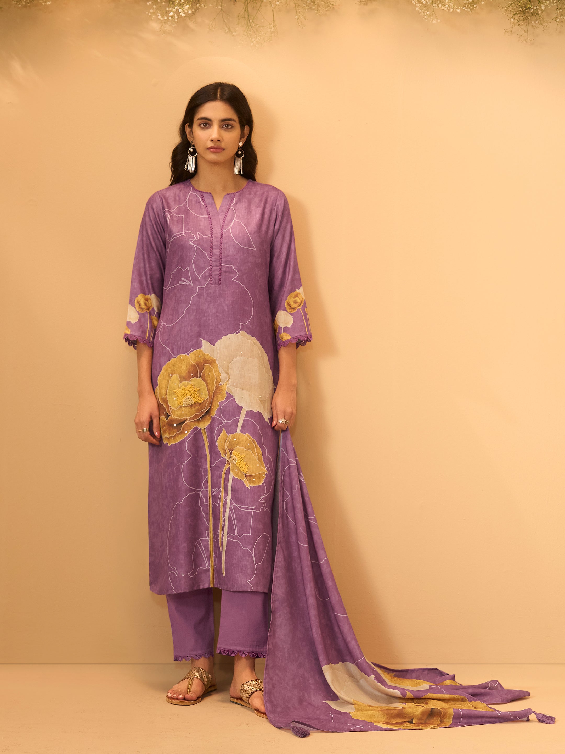 Amoli Purple Linen Printed Set