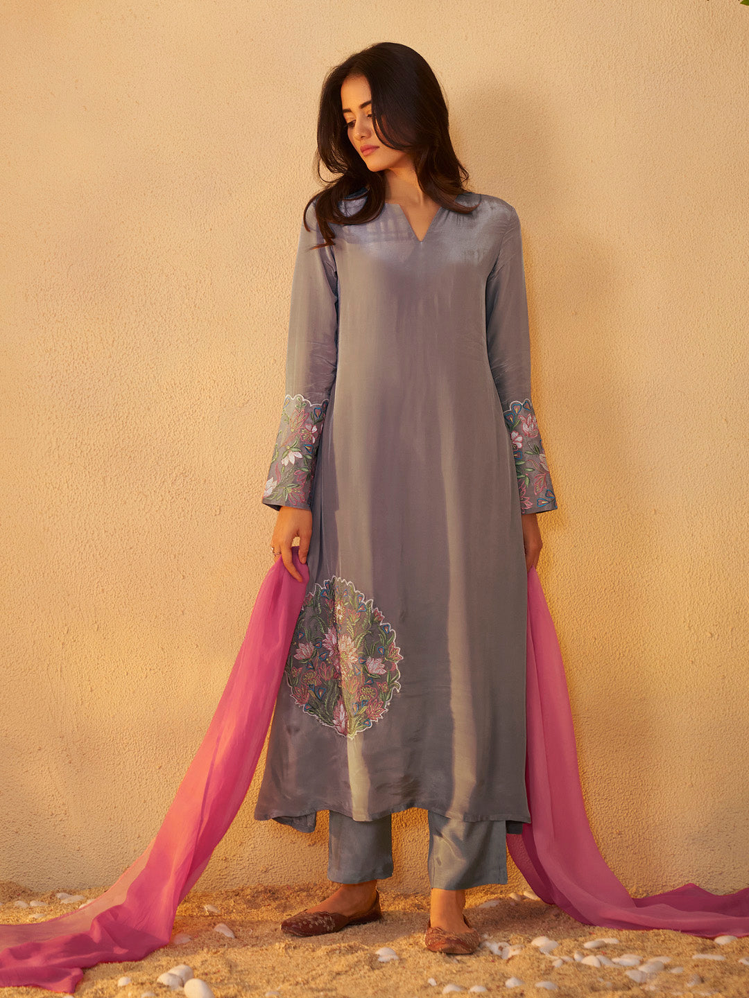 Sanjhika Natural Crepe Embroidered Kurta Set