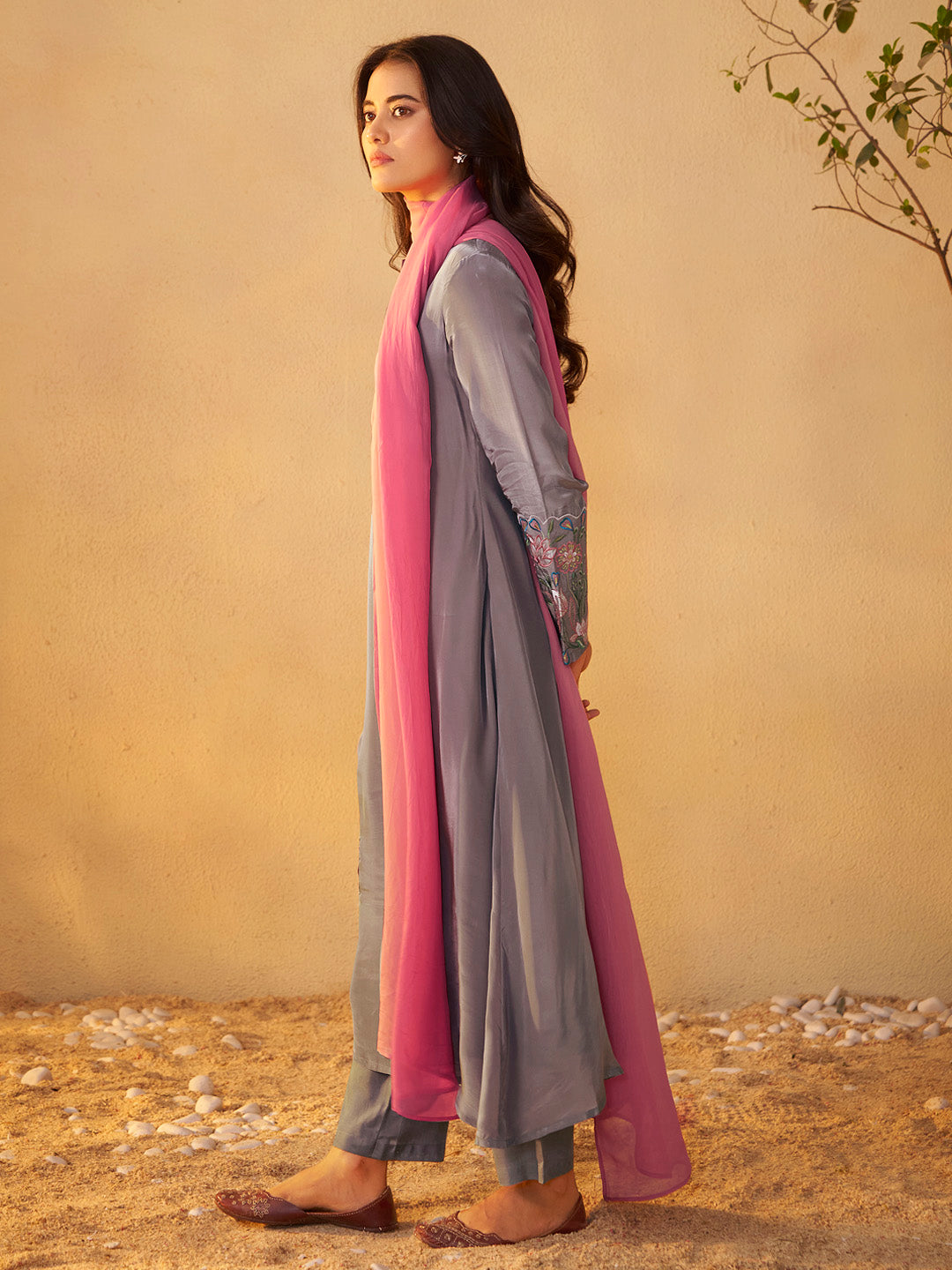 Sanjhika Natural Crepe Embroidered Kurta Set