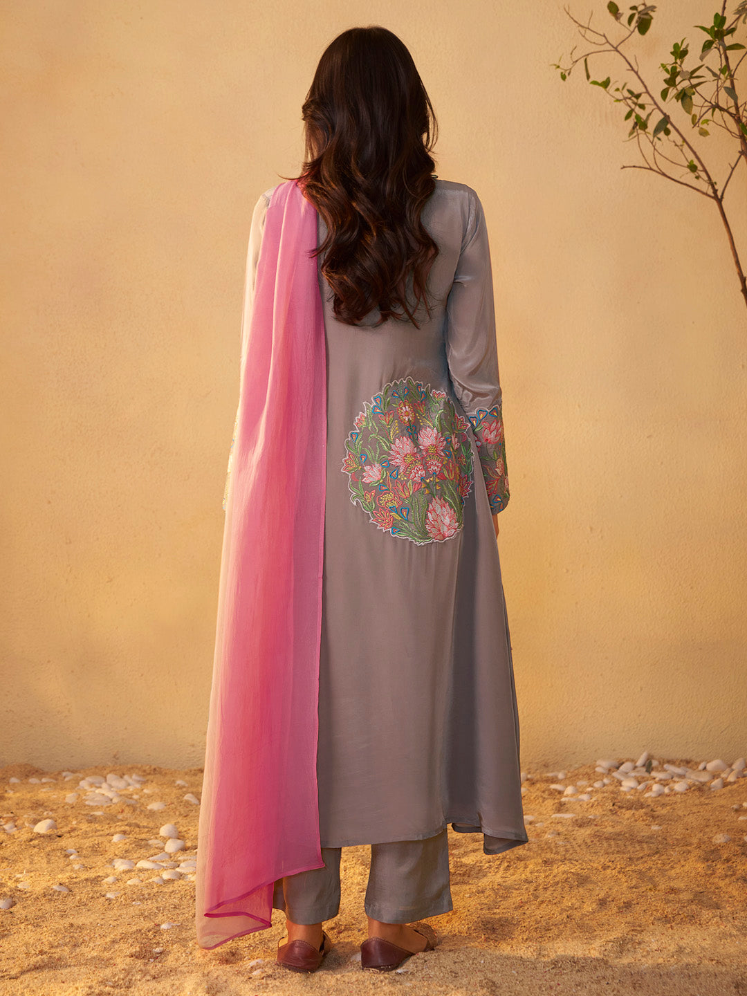 Sanjhika Natural Crepe Embroidered Kurta Set