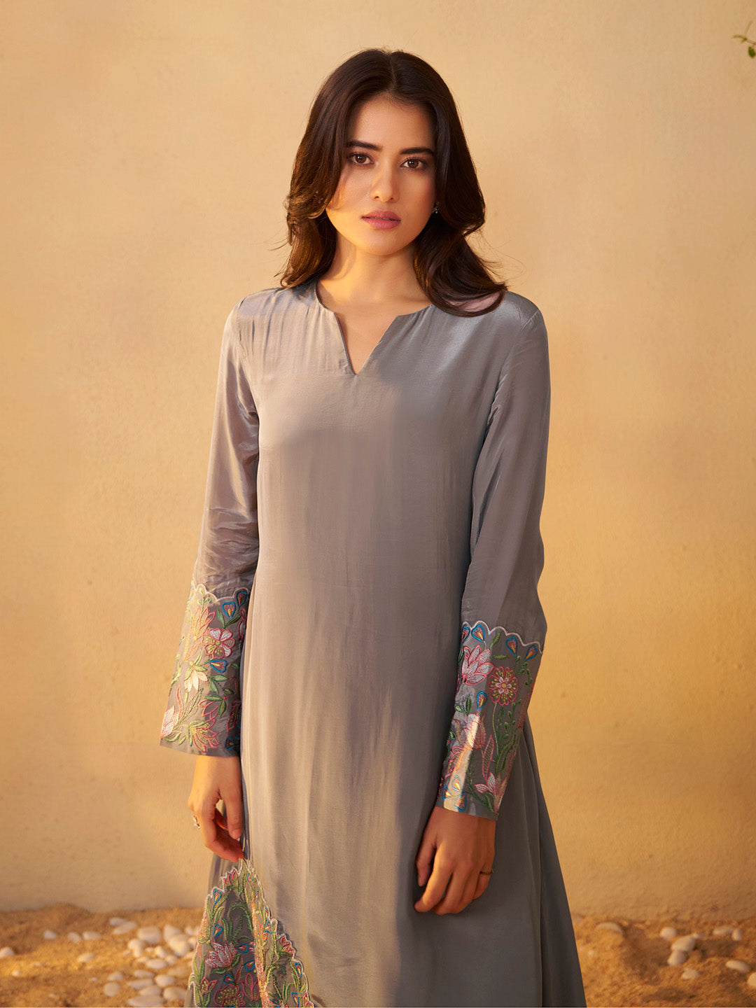 Sanjhika Natural Crepe Embroidered Kurta Set