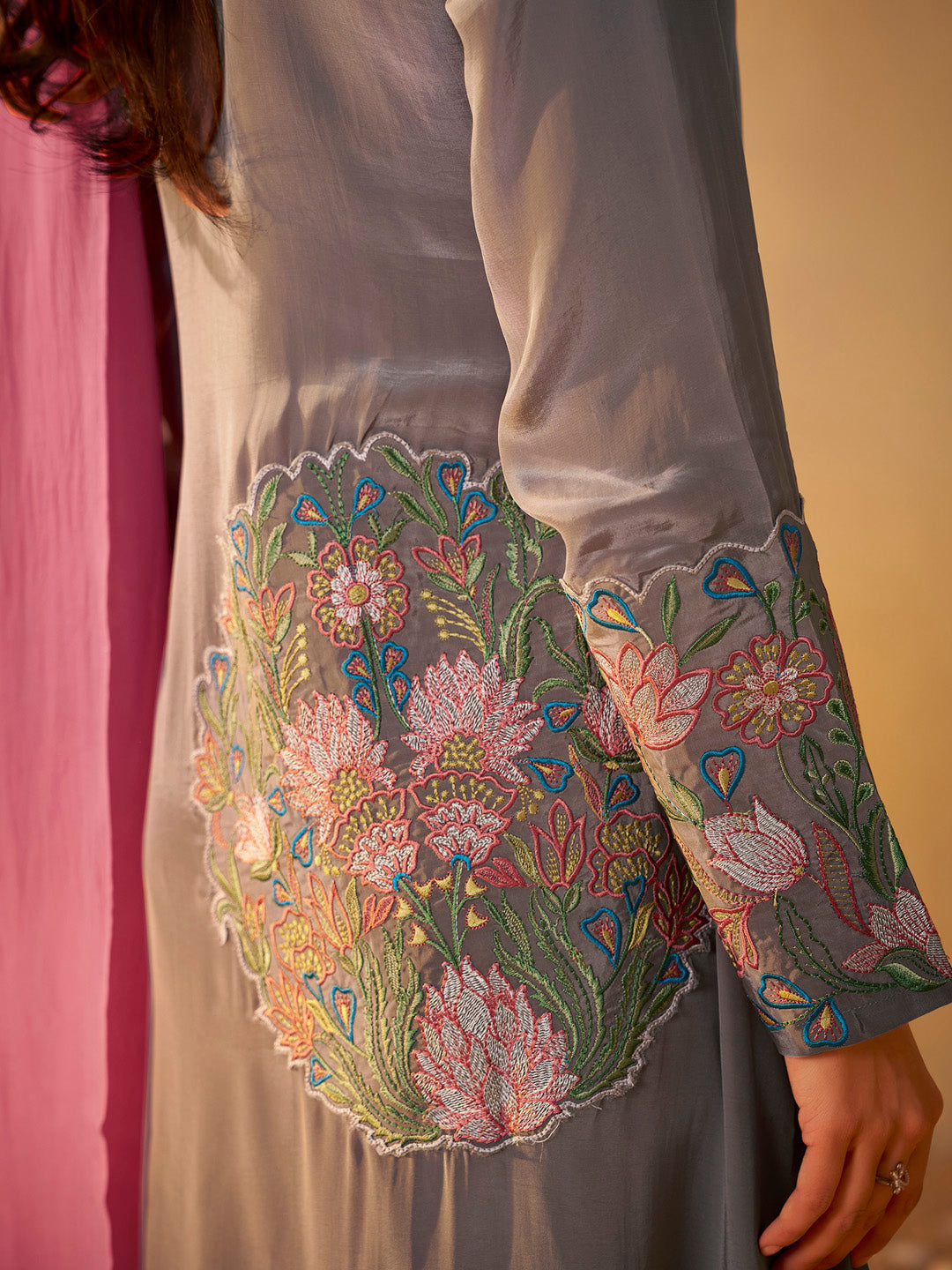 Sanjhika Natural Crepe Embroidered Kurta Set