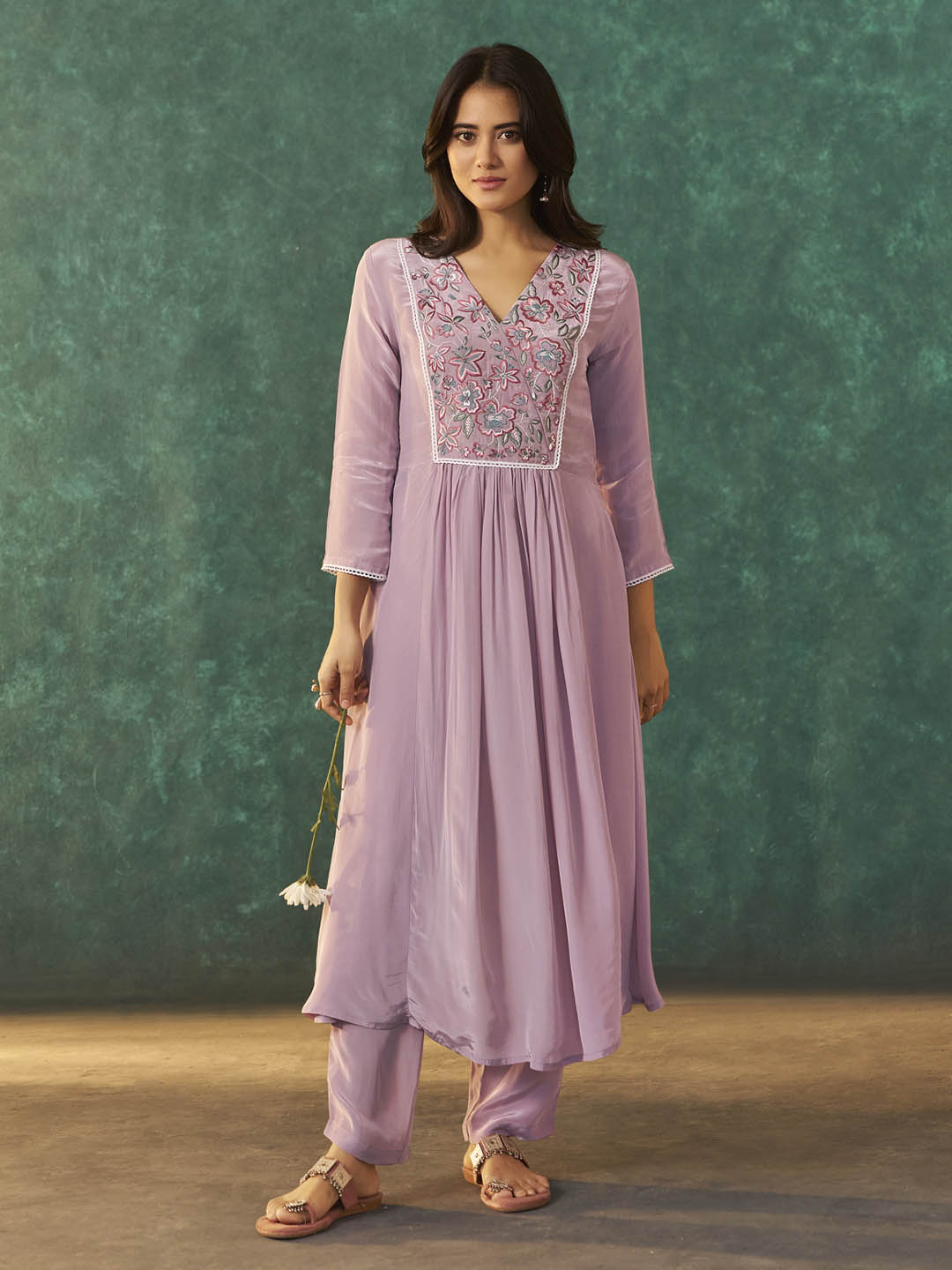 Lavanya Natural Crepe Embroidered Kurta Set