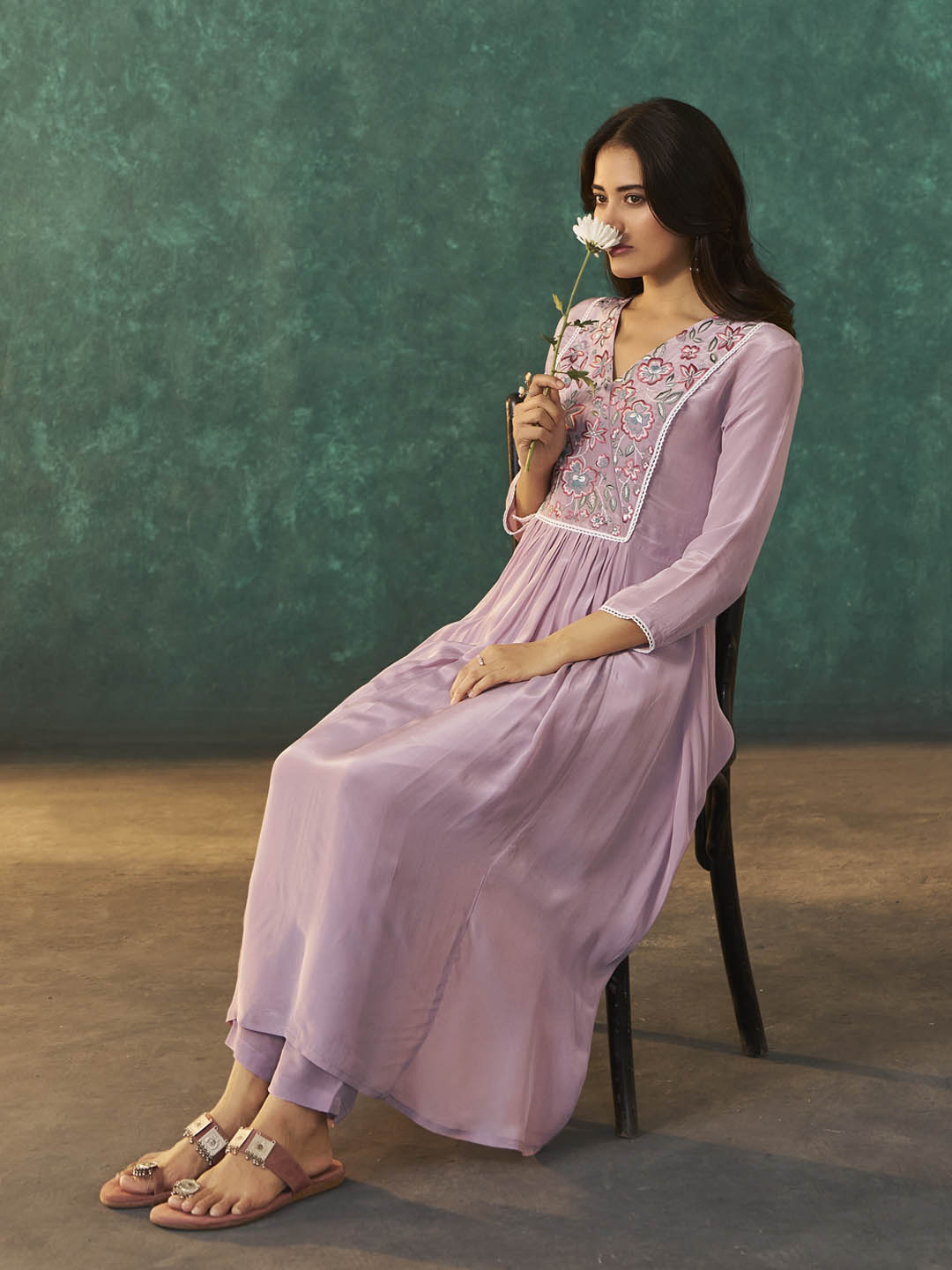 Lavanya Natural Crepe Embroidered Kurta Set