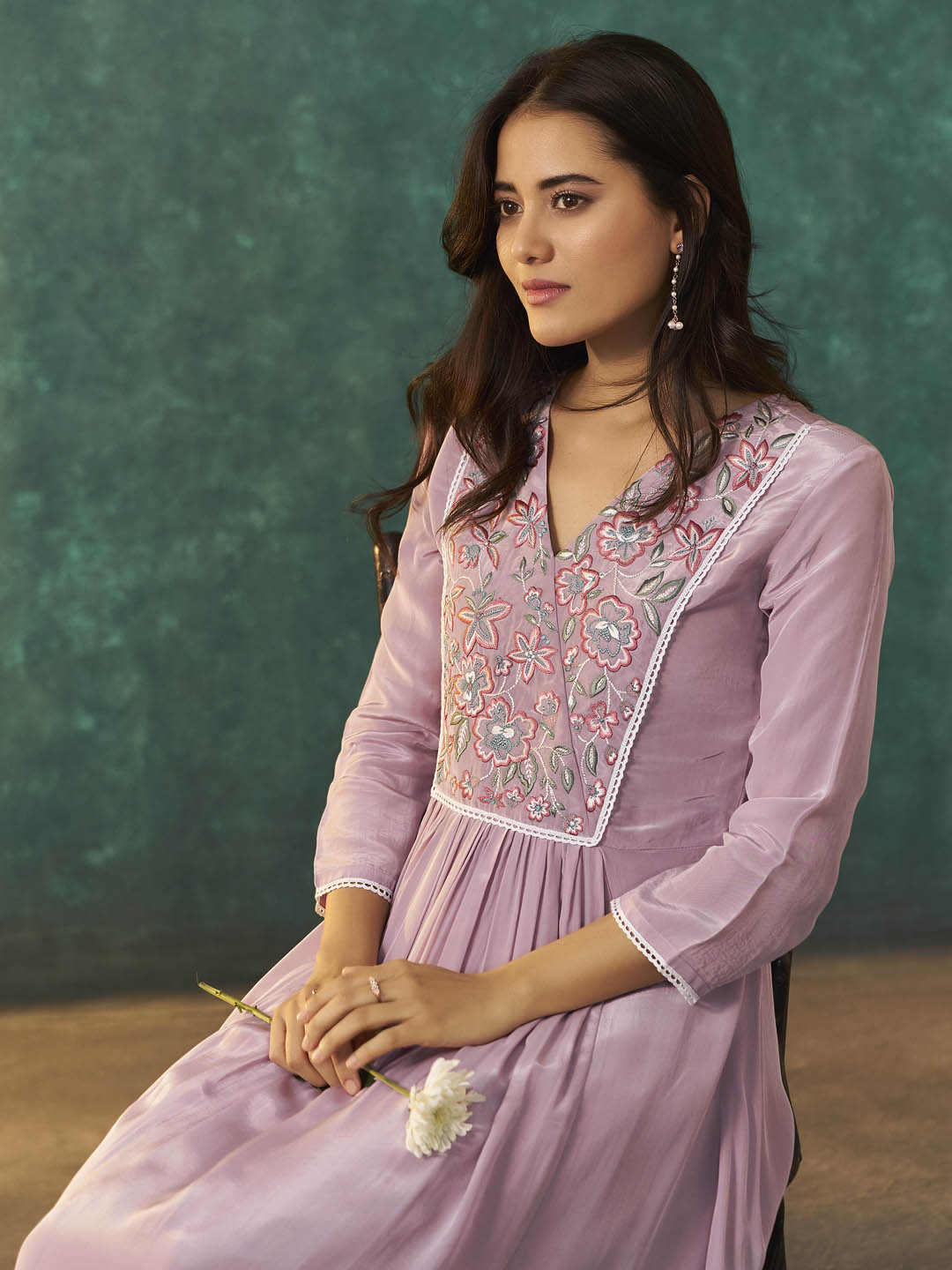 Lavanya Natural Crepe Embroidered Kurta Set