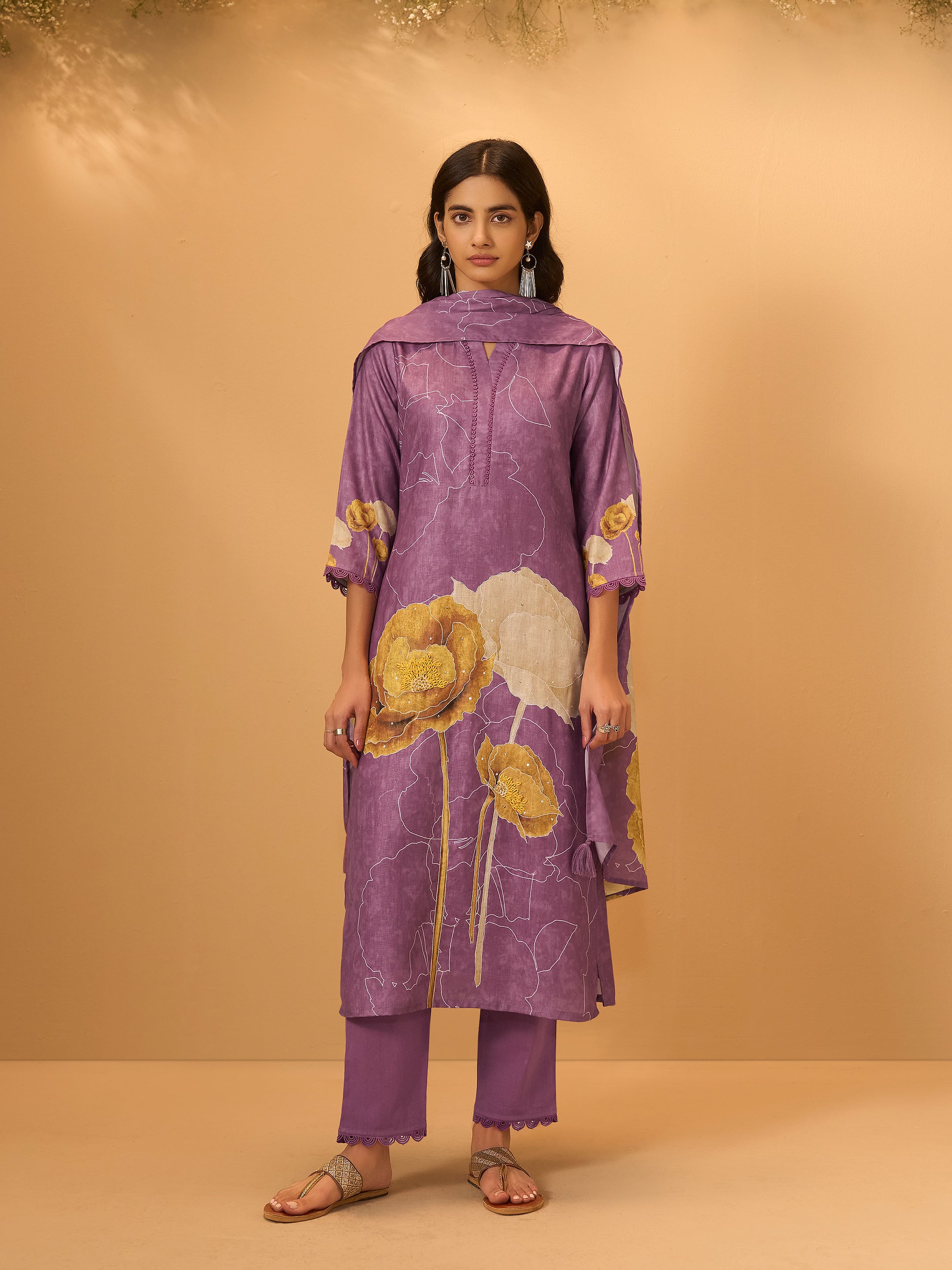 Amoli Purple Linen Printed Set