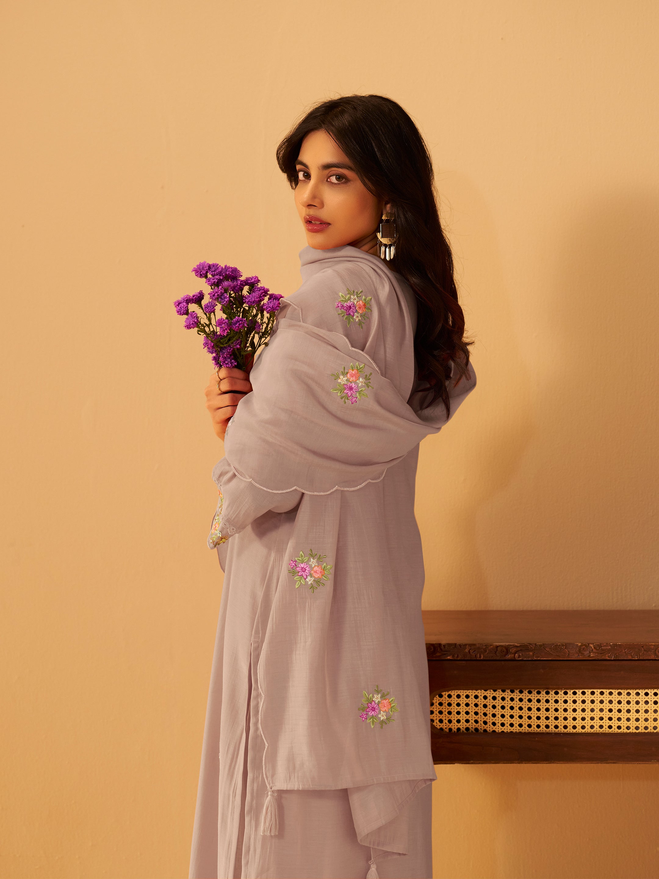 Inaya Grey Mul Chanderi Handwork Set