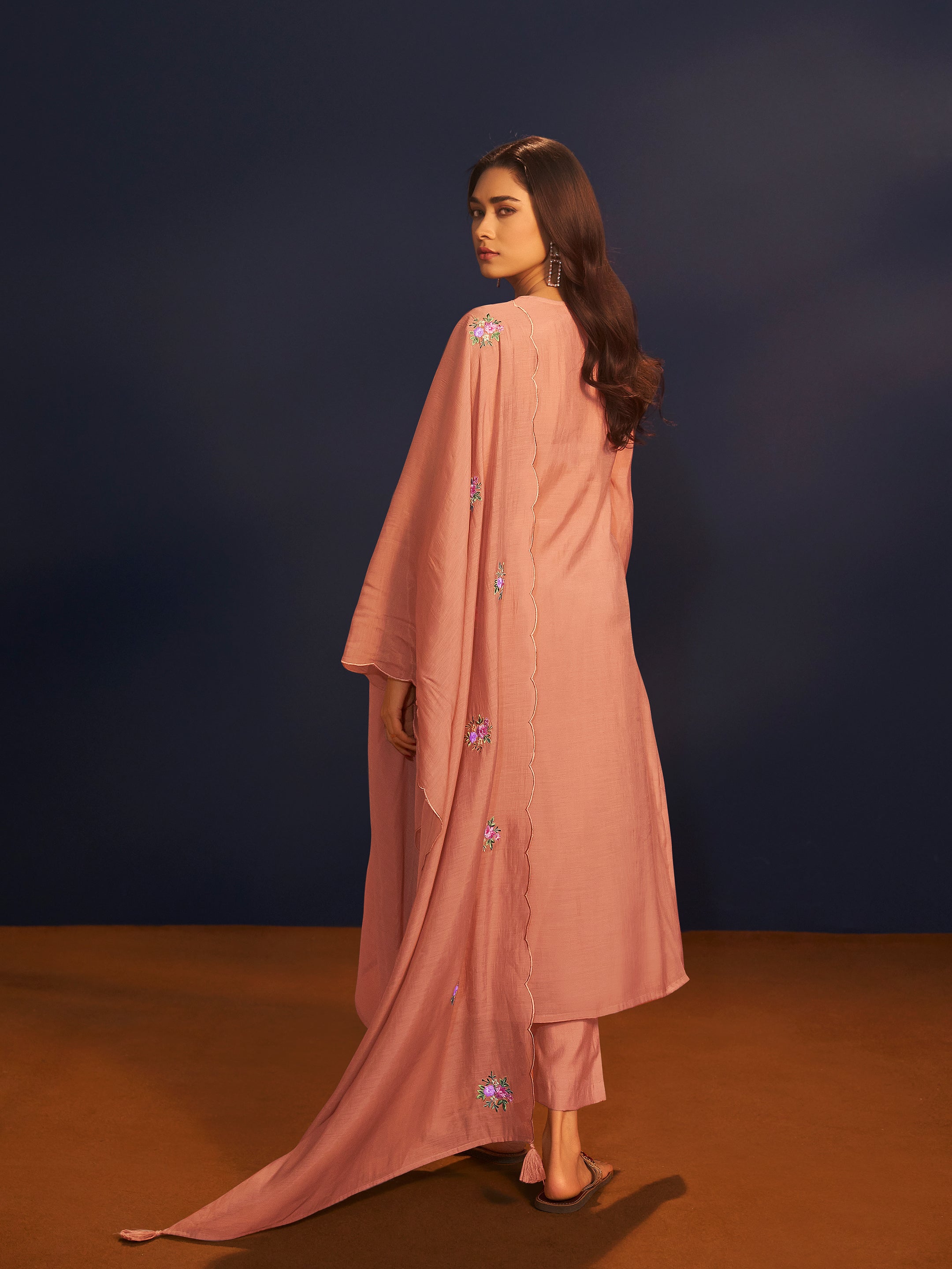 Navika Peach Mul Chanderi Handwork Set