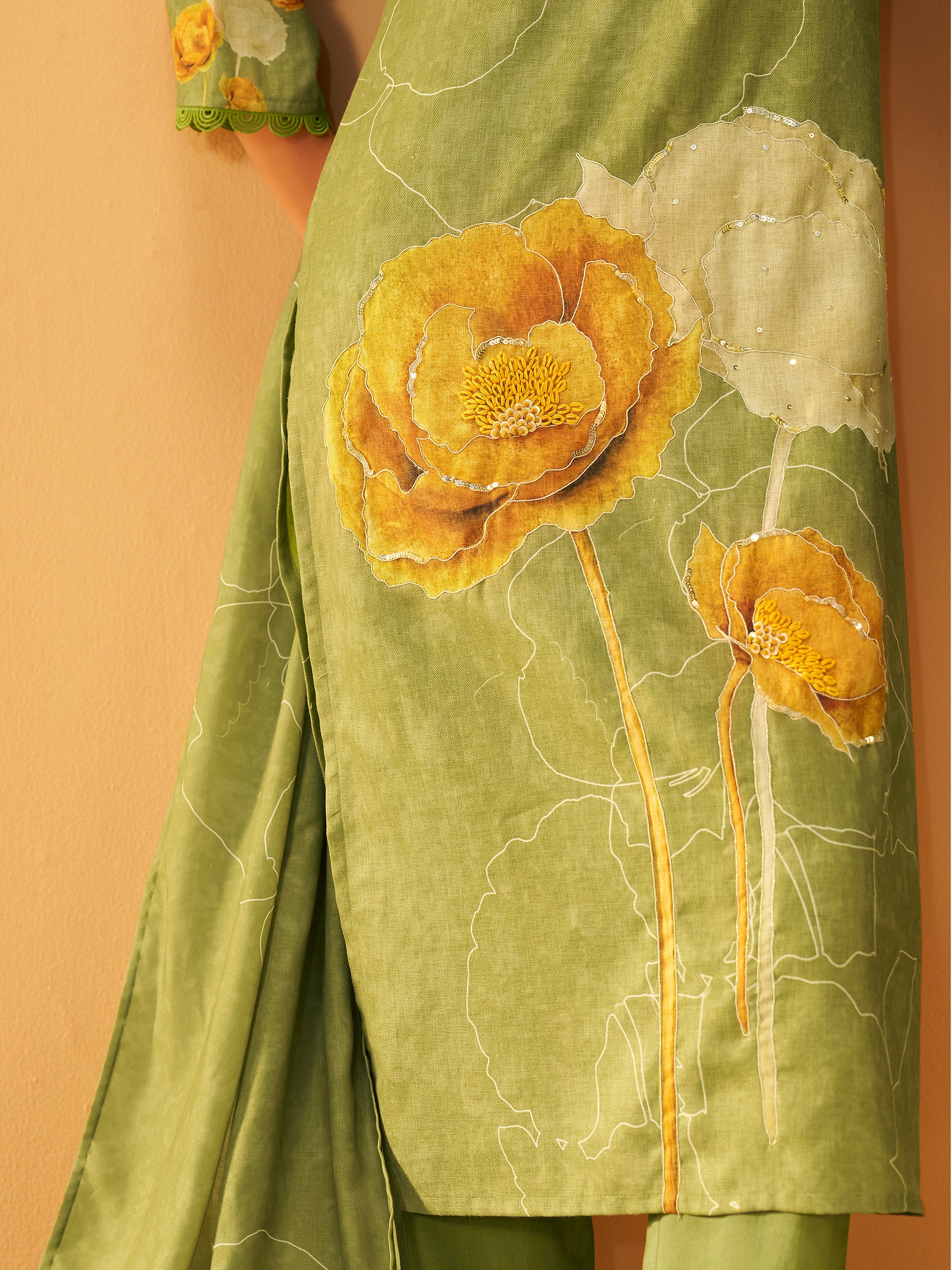 Janya Green Linen Printed Set
