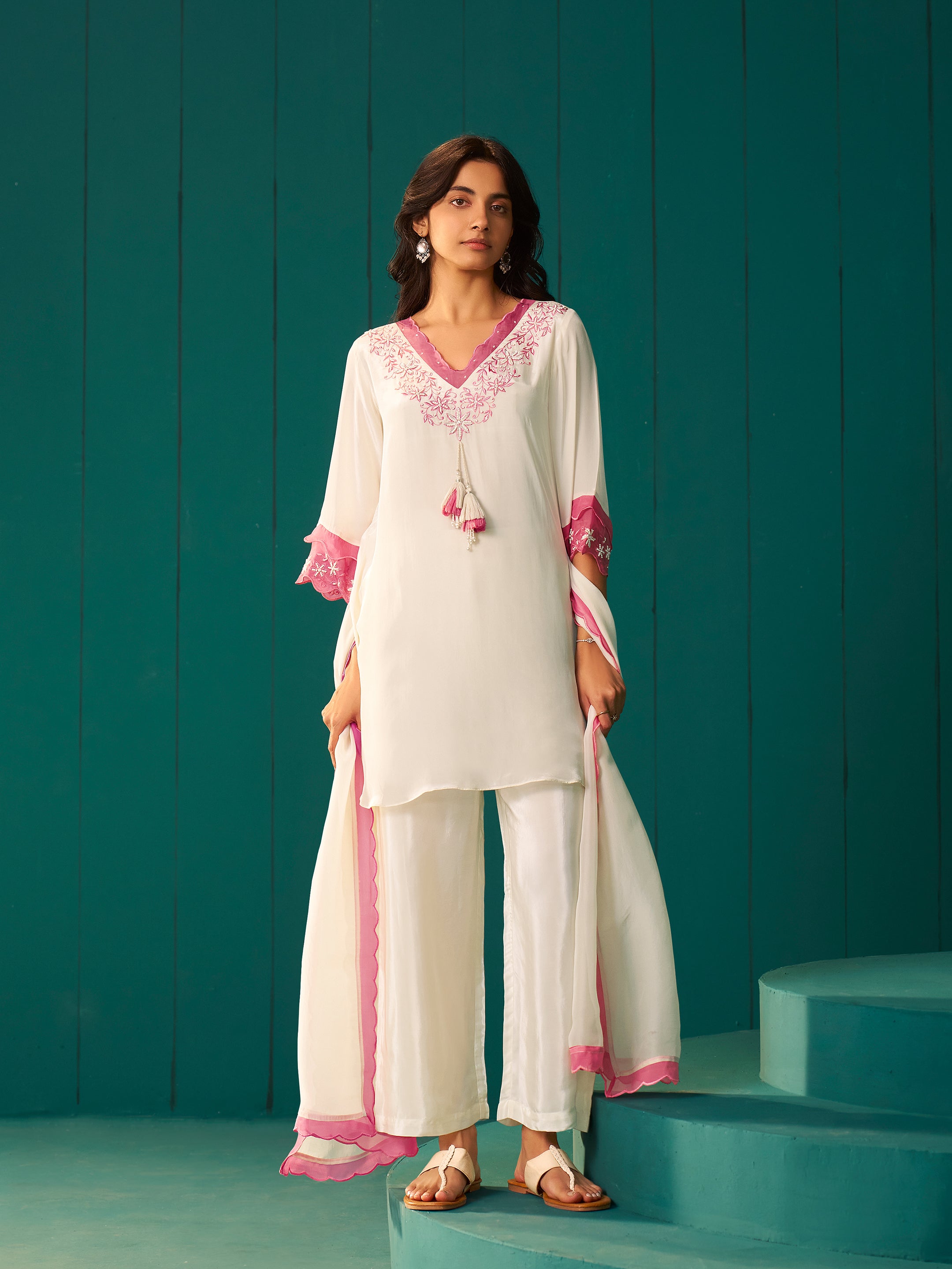 Zoya White Natural Crepe Salwar Set