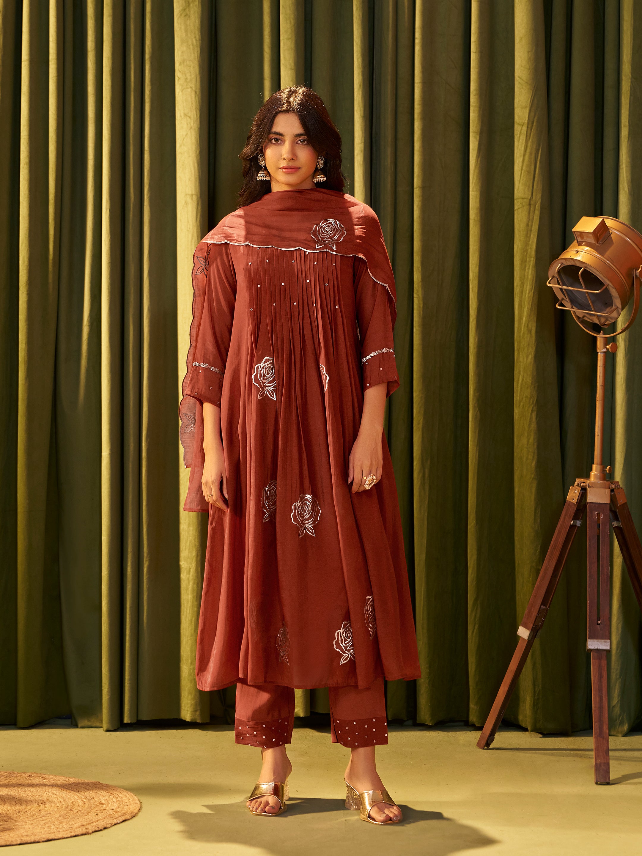 Advika Maroon Mul Chanderi Suit Set