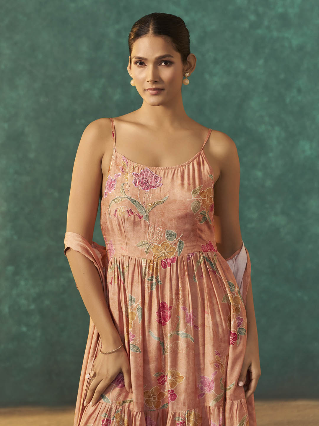 Amira Muslin Floral Printed Shrug Dress