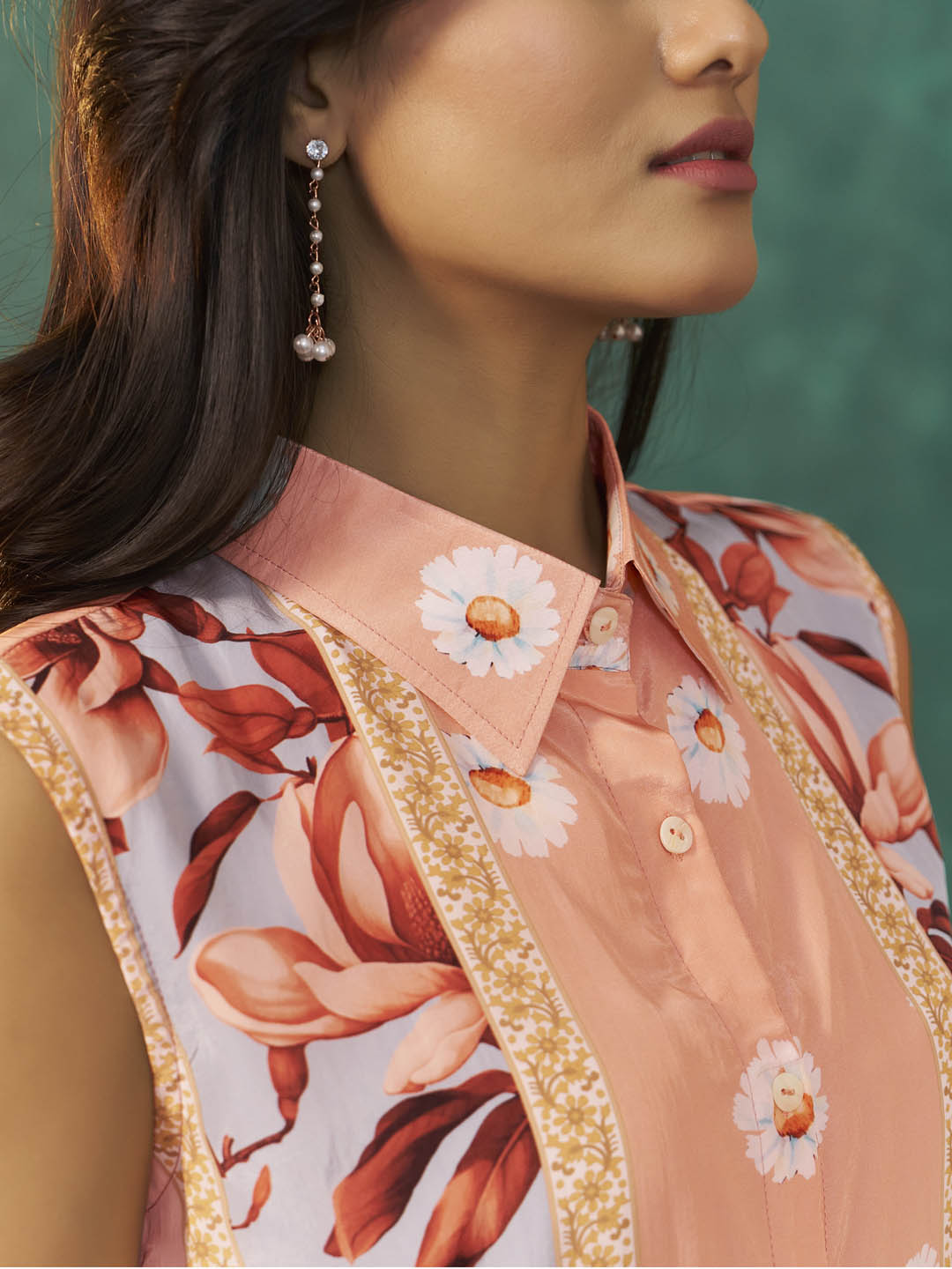 Pranaya Natural Crepe Collar Co-ord Set