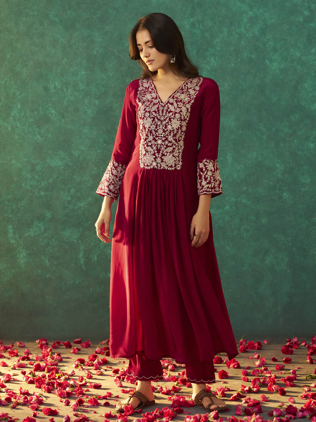 Ruhani Maroon Natural Crepe Kurta Set