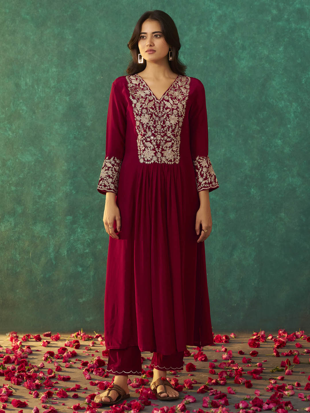 Ruhani Maroon Natural Crepe Kurta Set