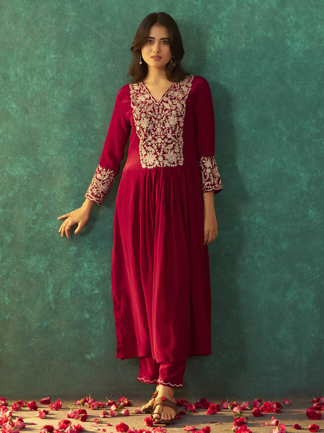 Ruhani Maroon Natural Crepe Kurta Set