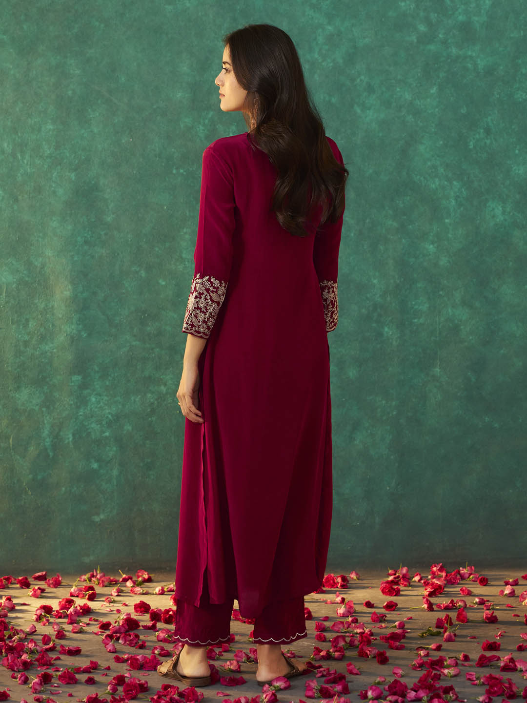 Ruhani Maroon Natural Crepe Kurta Set