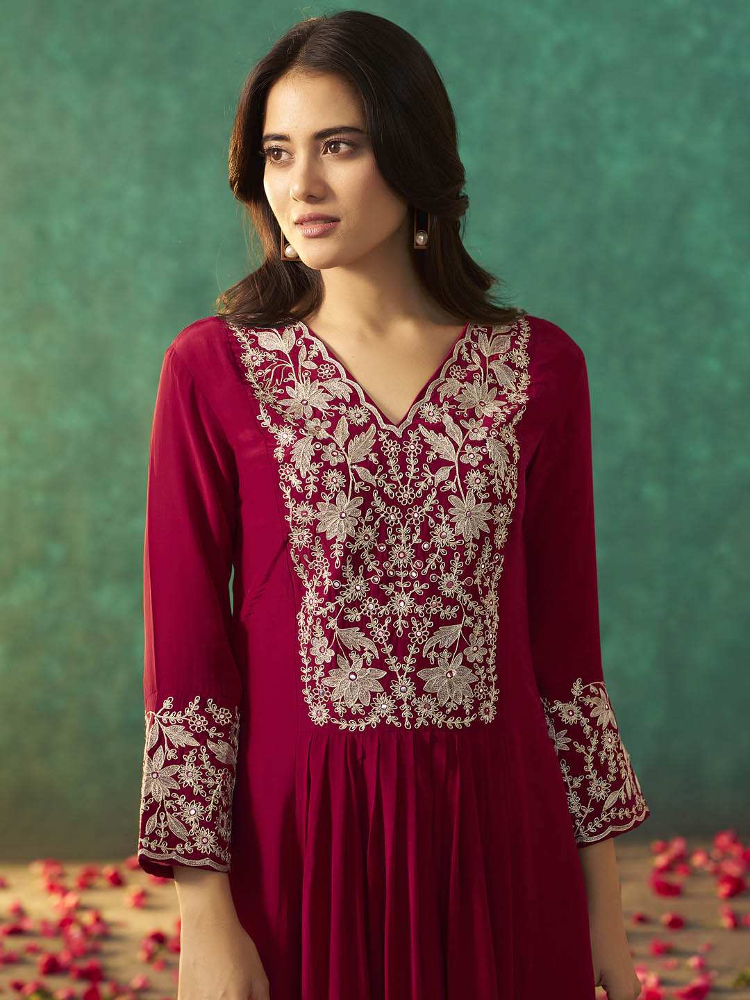 Ruhani Maroon Natural Crepe Kurta Set