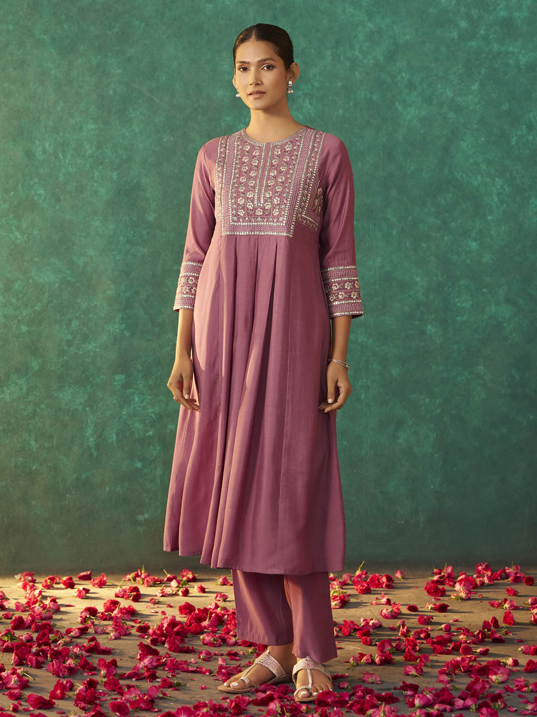 Charula Roman Silk Embroidered Kurta Set