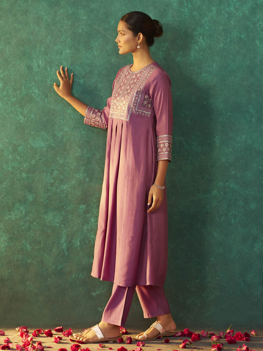 Charula Roman Silk Embroidered Kurta Set