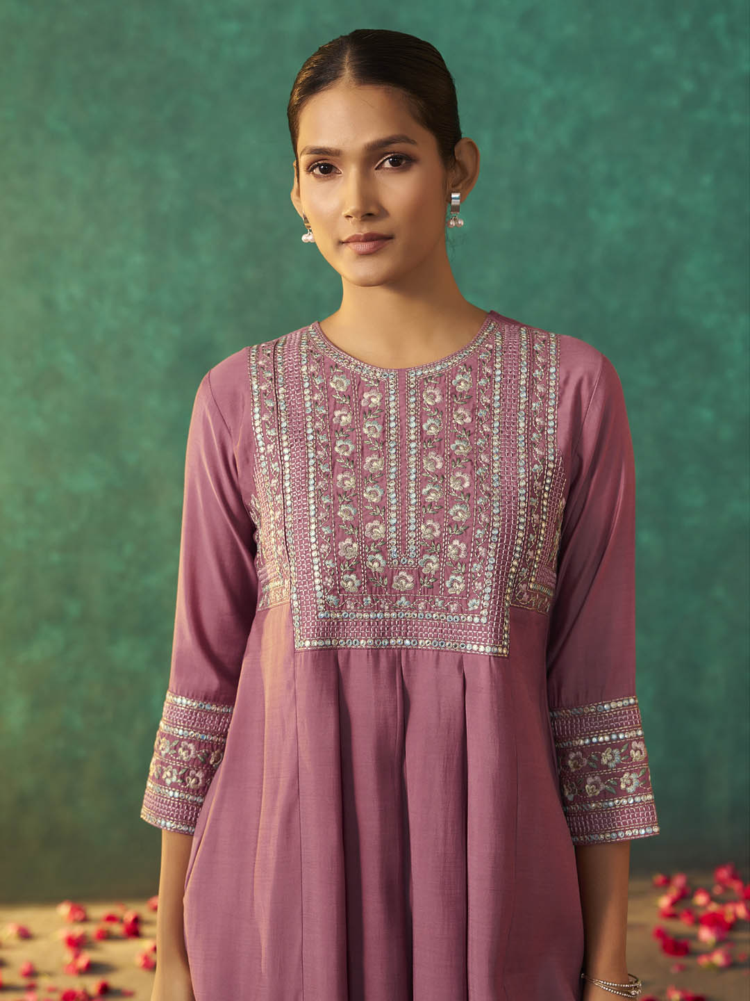 Charula Roman Silk Embroidered Kurta Set