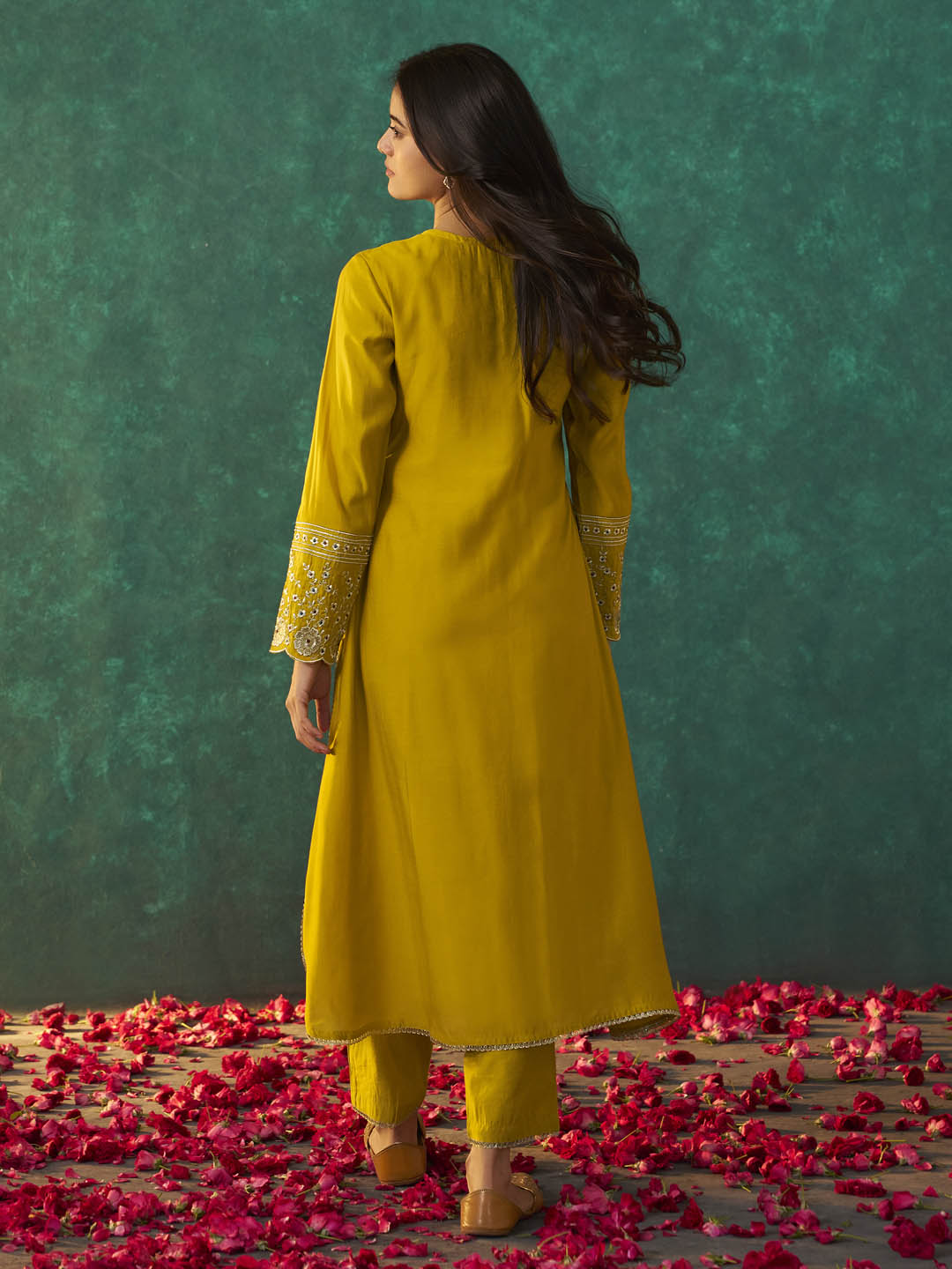 Svarna Roman Silk Flared Tassel Kurta Set