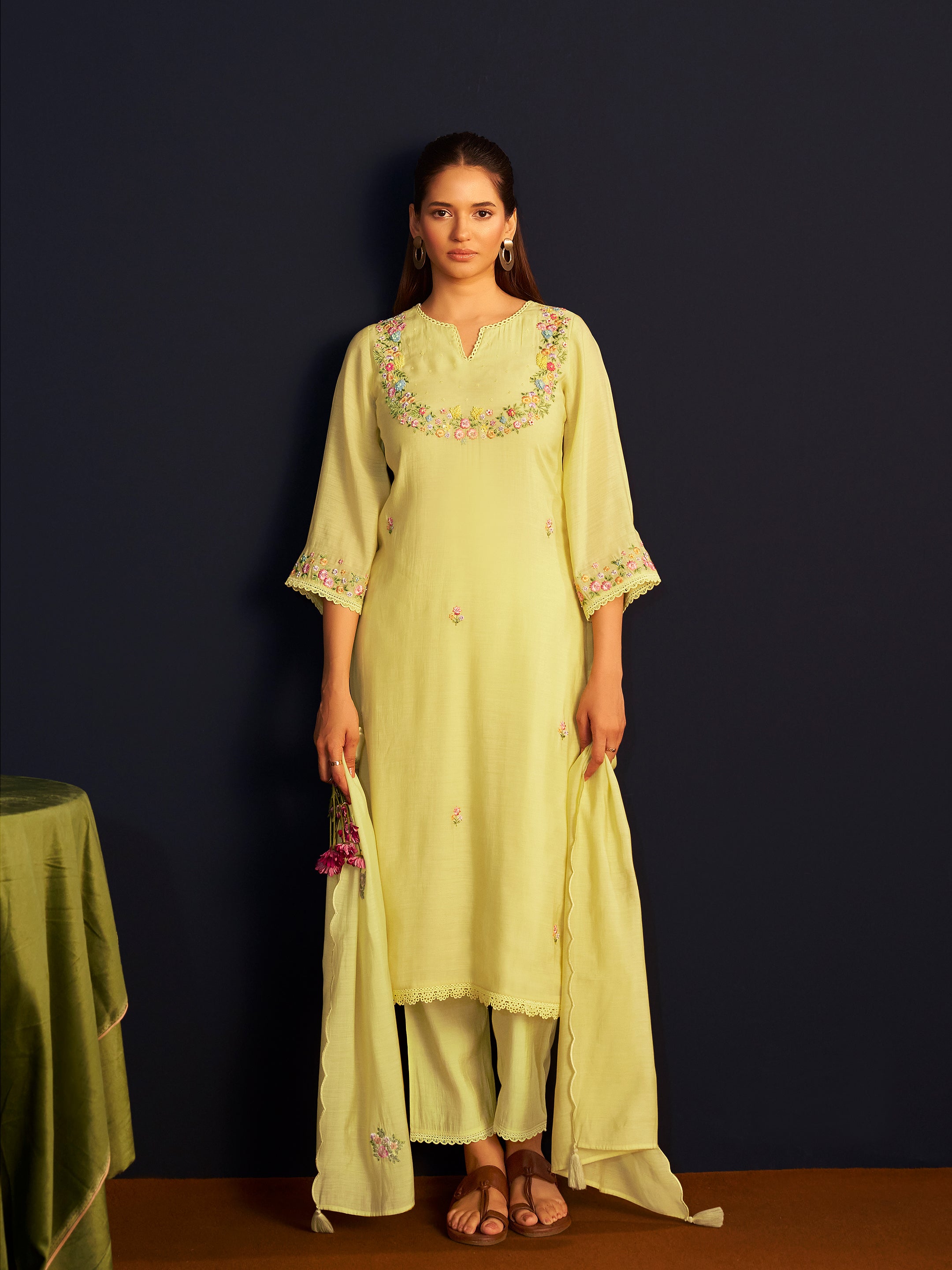 Myesha Light Green Mul Chanderi Handwork Set