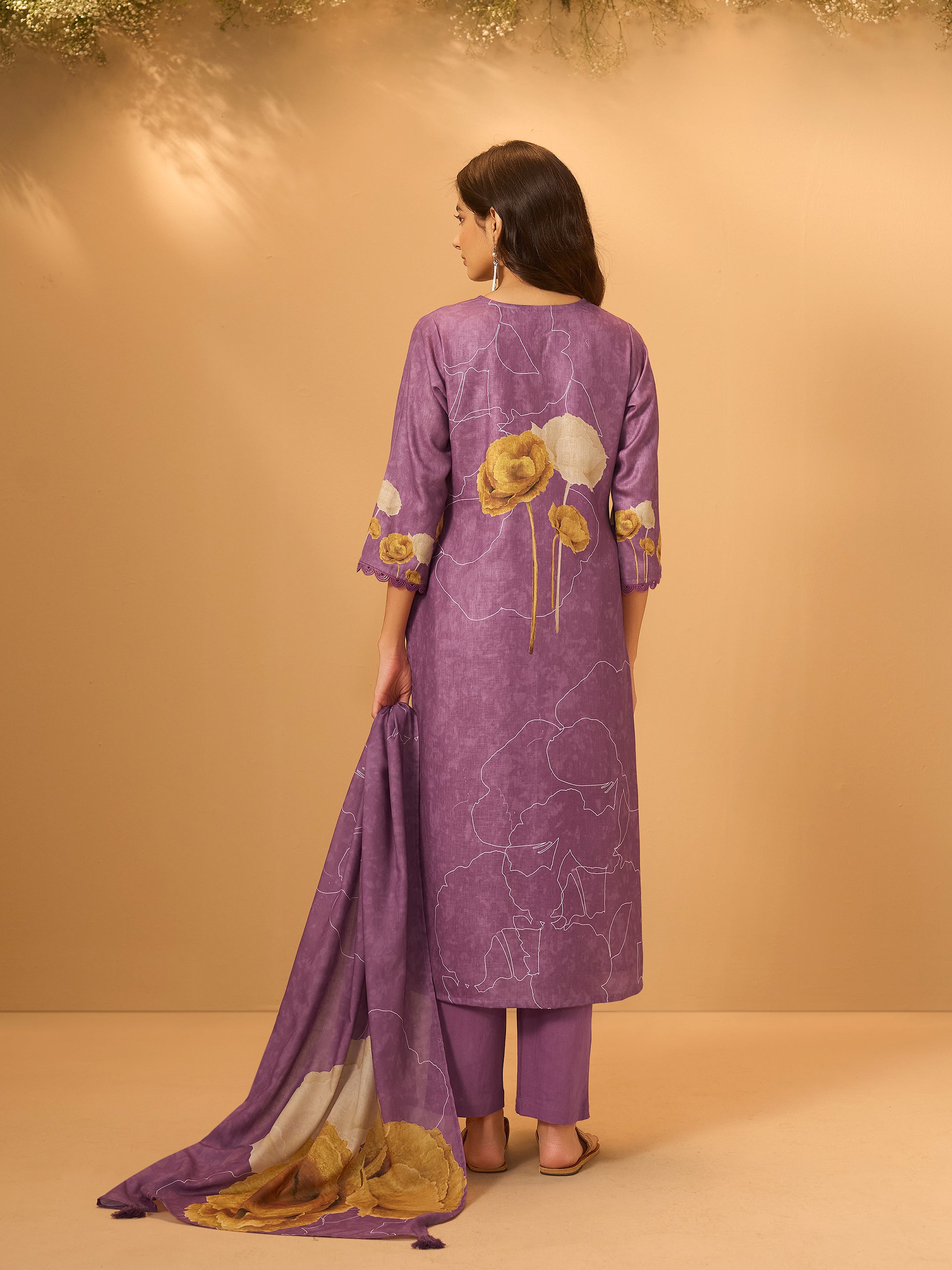 Amoli Purple Linen Printed Set