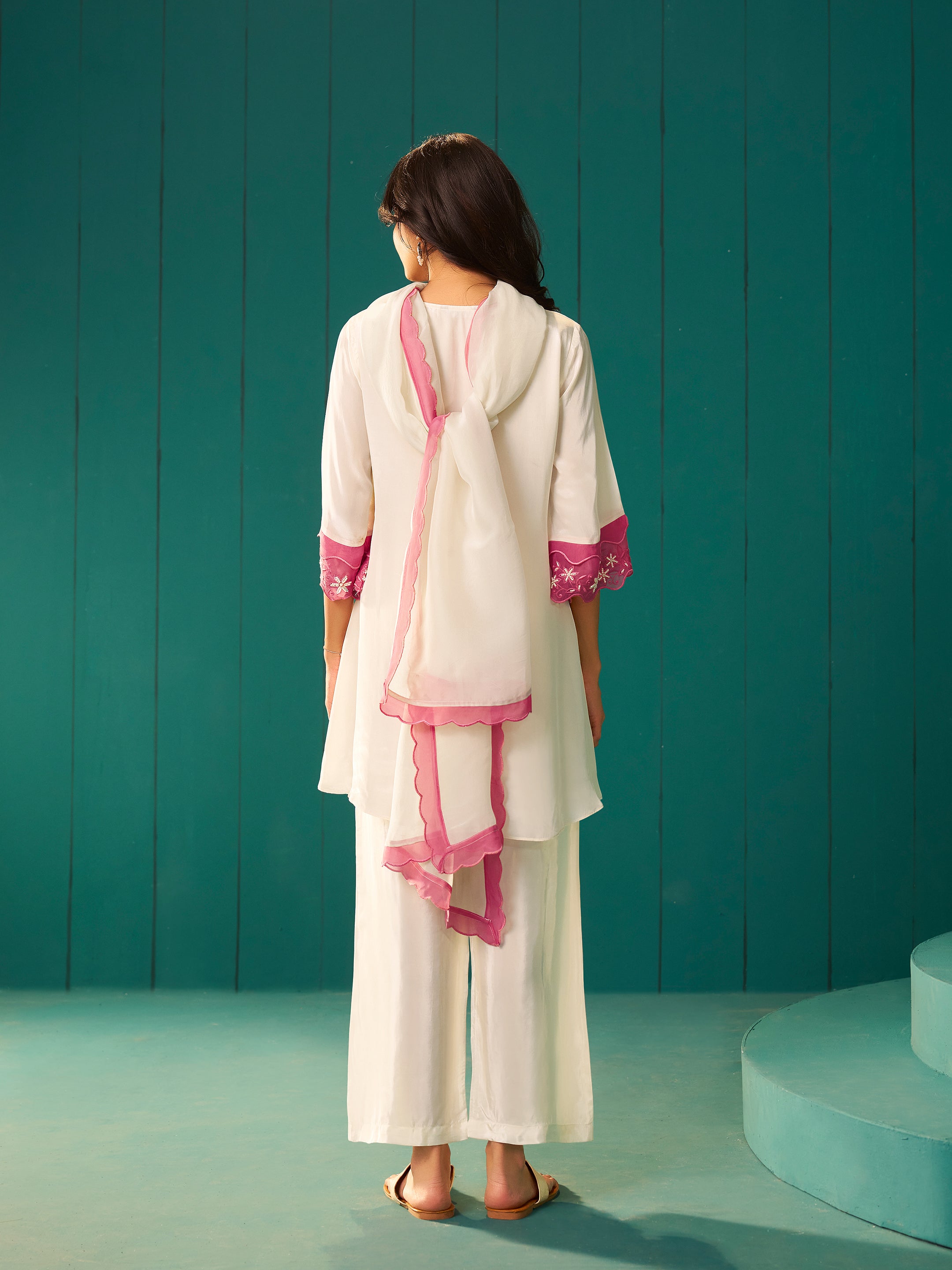 Zoya White Natural Crepe Salwar Set