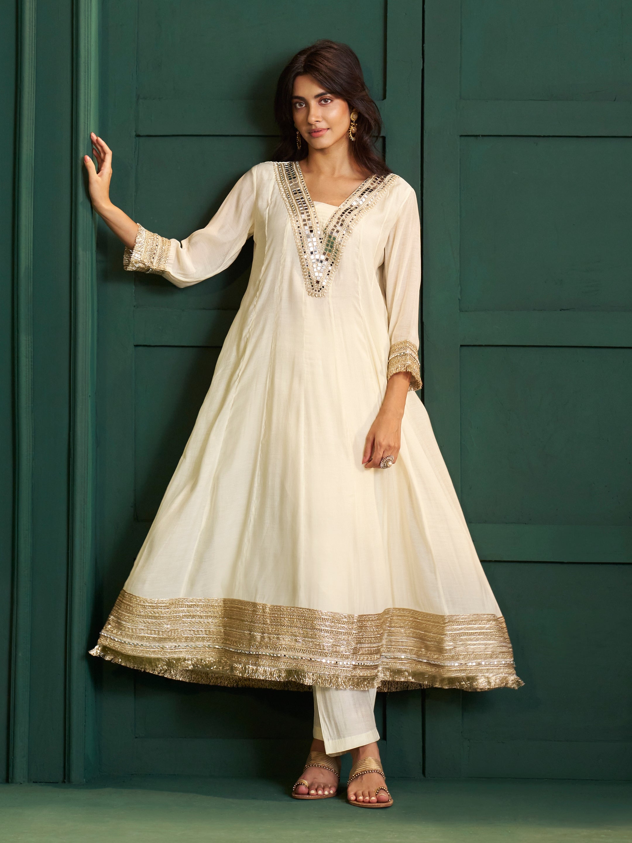 Sitara White Chanderi Mirror Work Suit Set