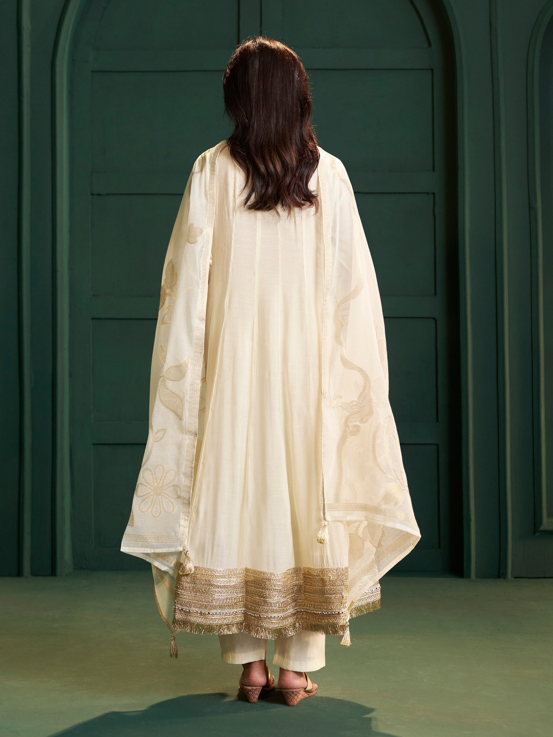 Sitara White Chanderi Mirror Work Suit Set