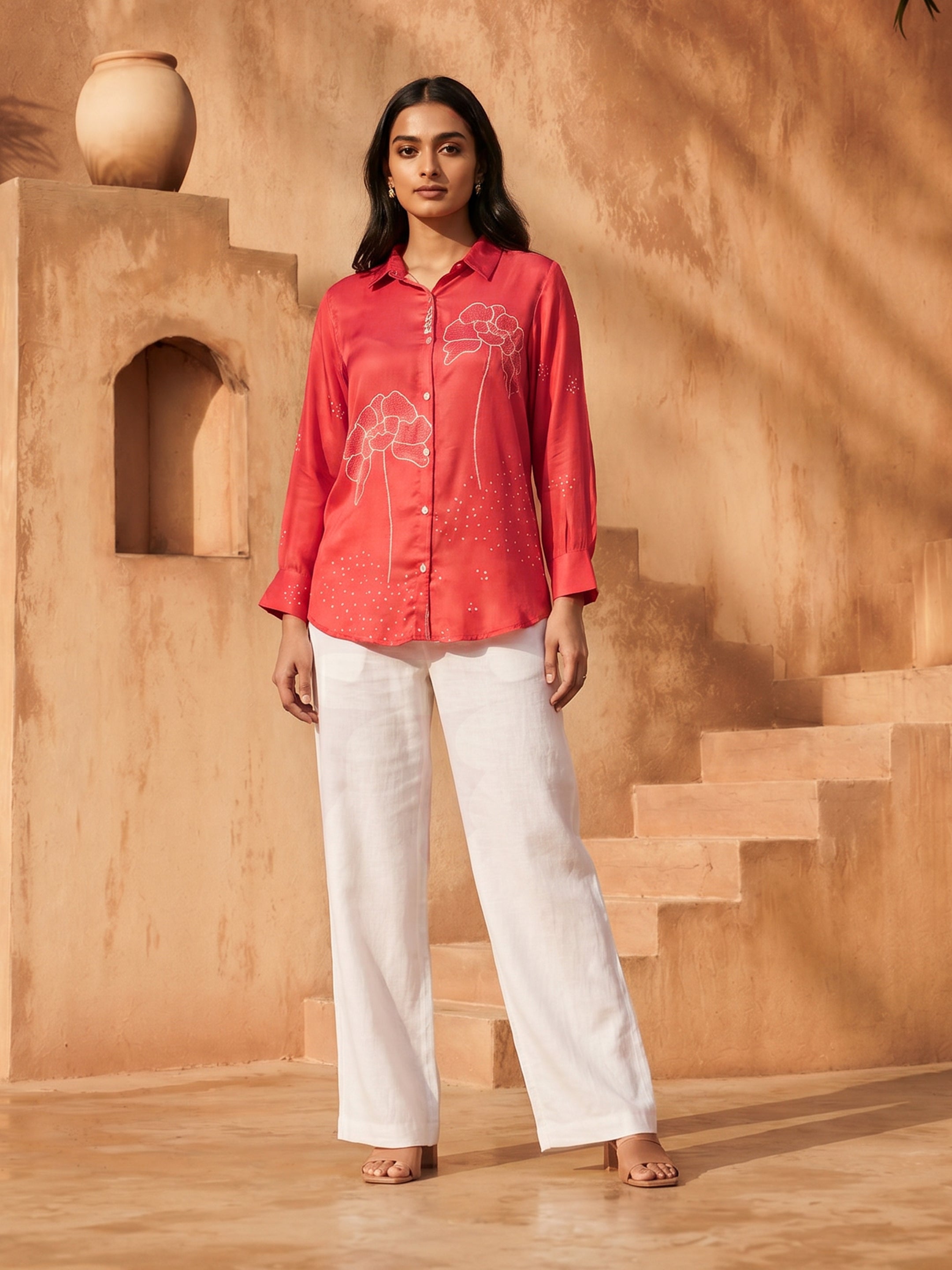 Scarlett Red Crepe Printed Shirt