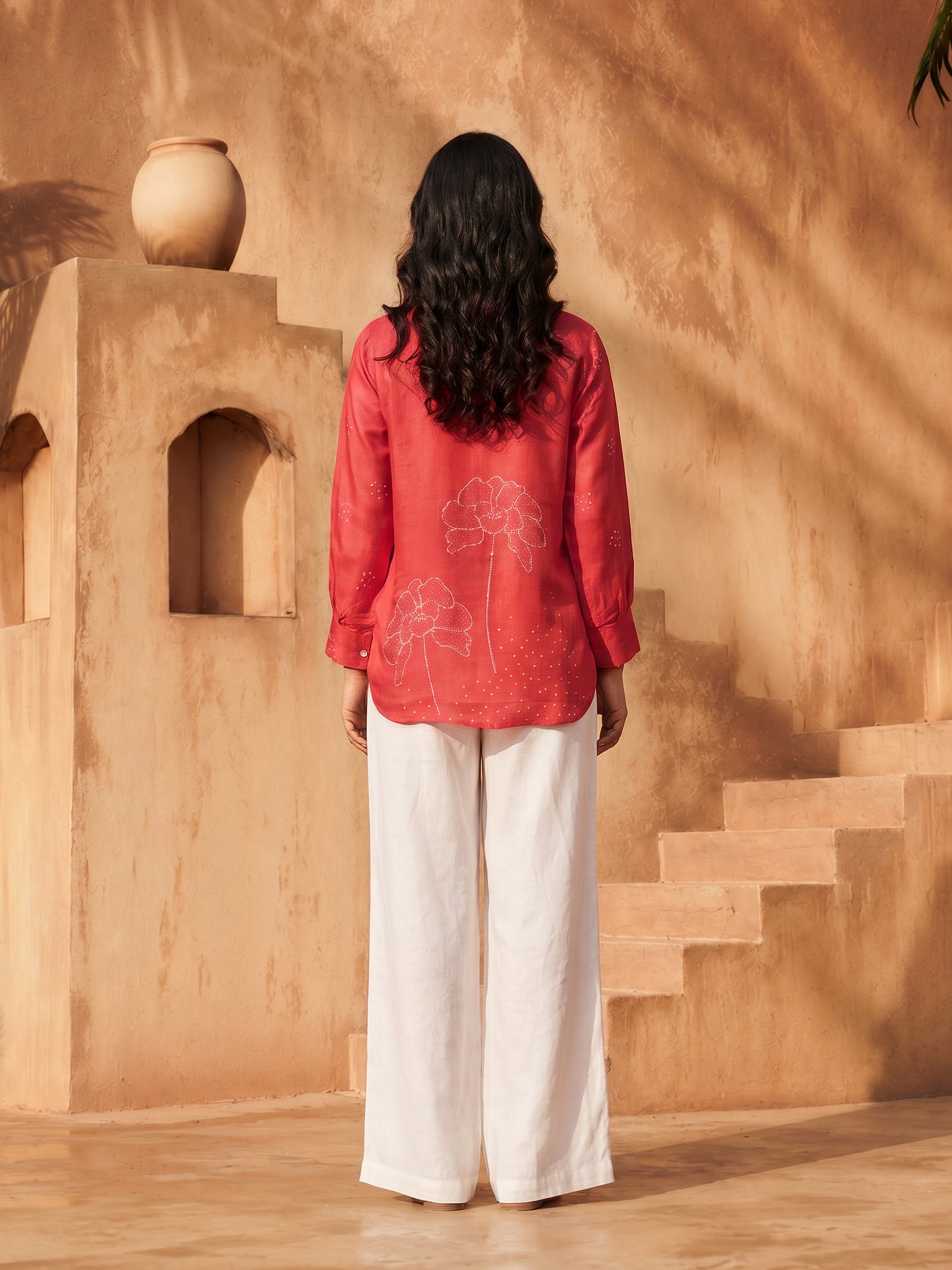 Scarlett Red Crepe Printed Shirt