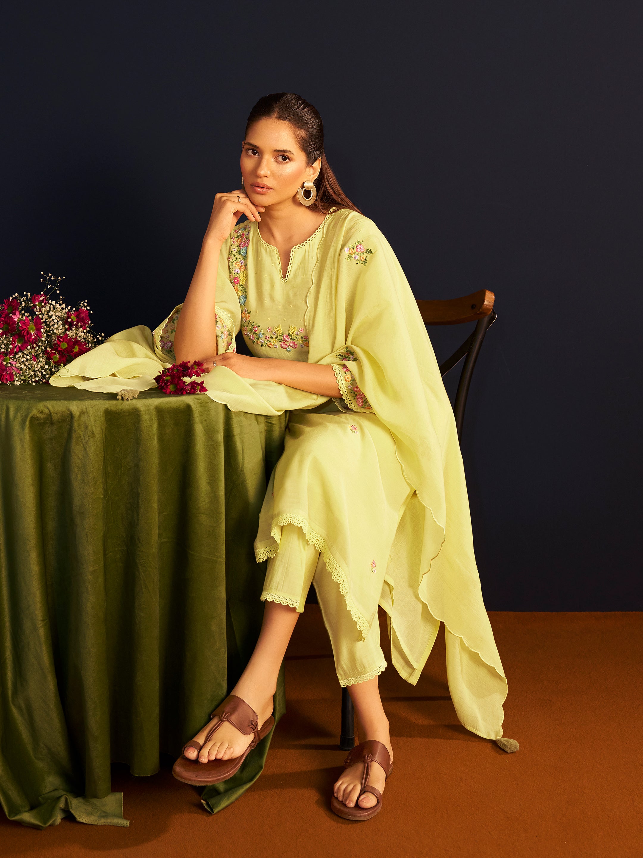 Myesha Light Green Mul Chanderi Handwork Set