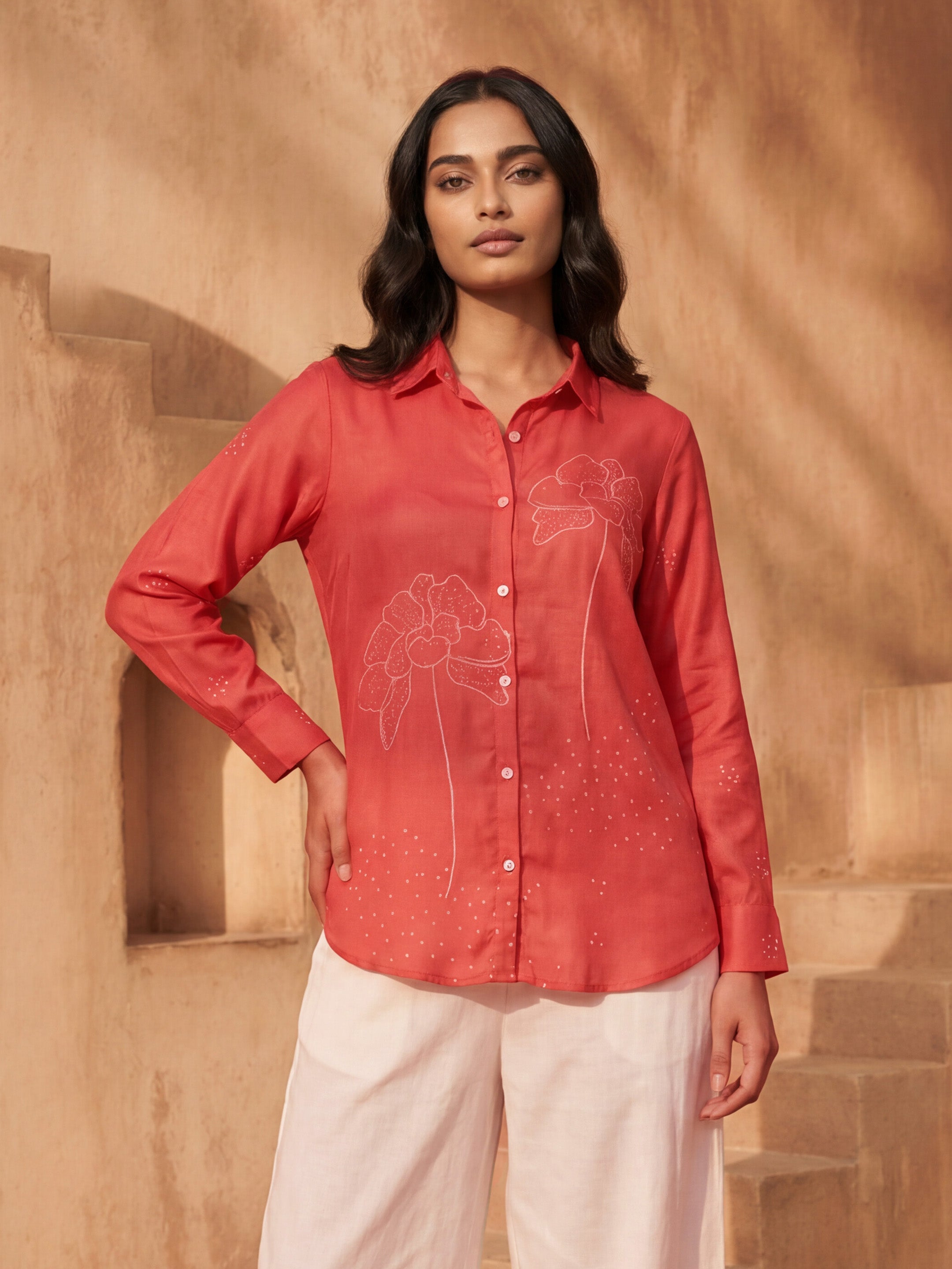 Scarlett Red Crepe Printed Shirt