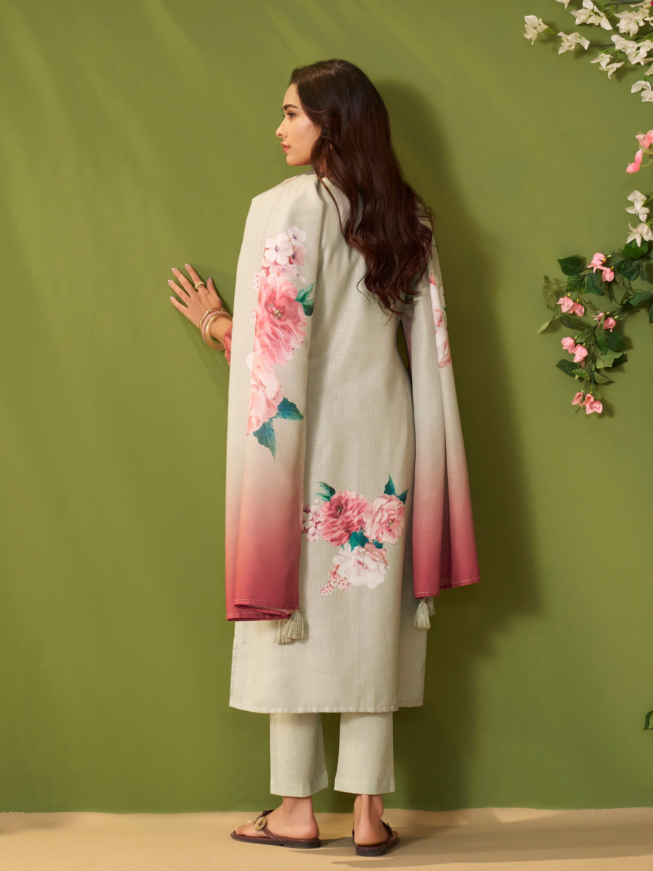 Gulabo Grey Linen Mul Suit Set