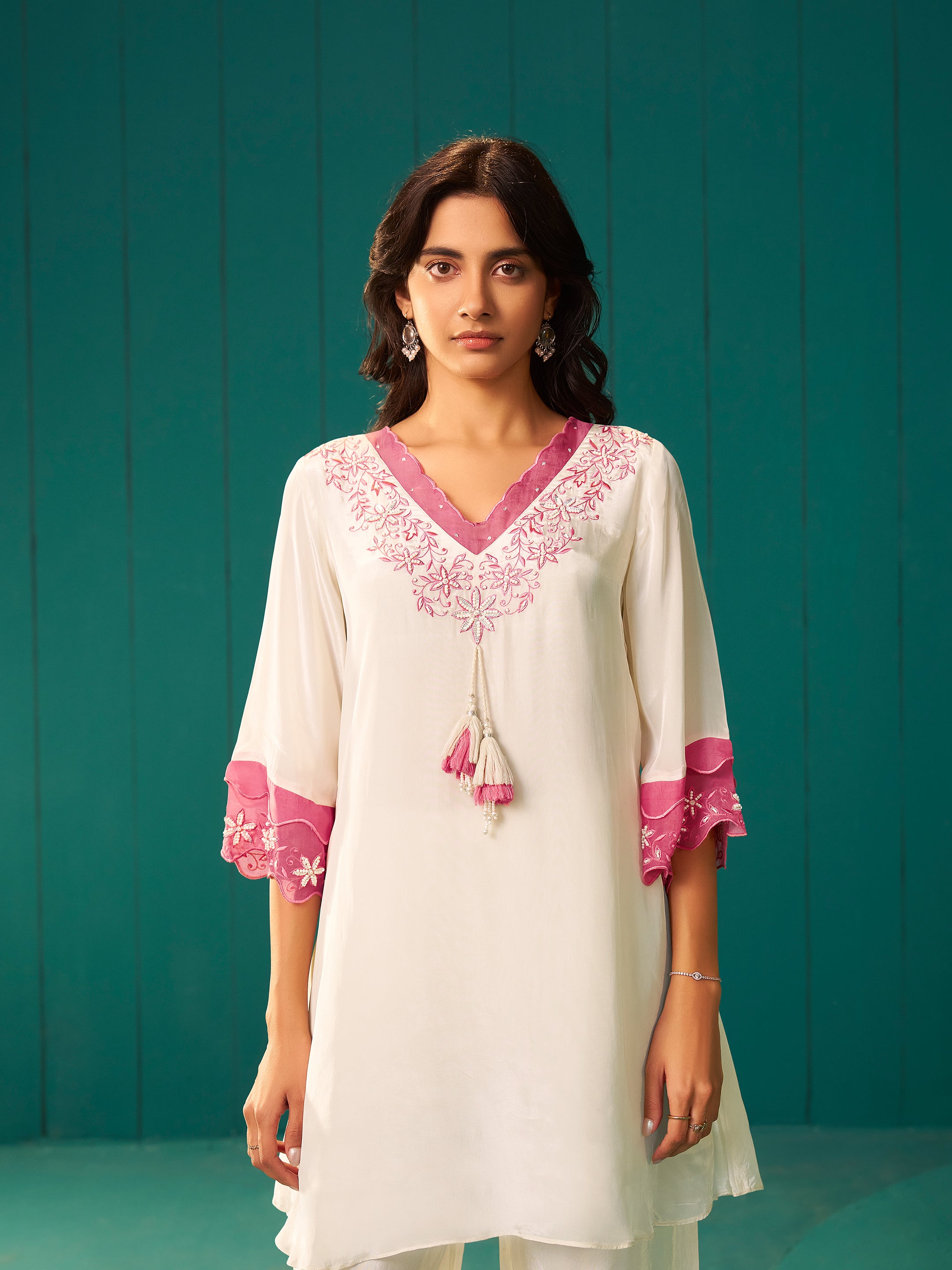 Zoya White Natural Crepe Salwar Set