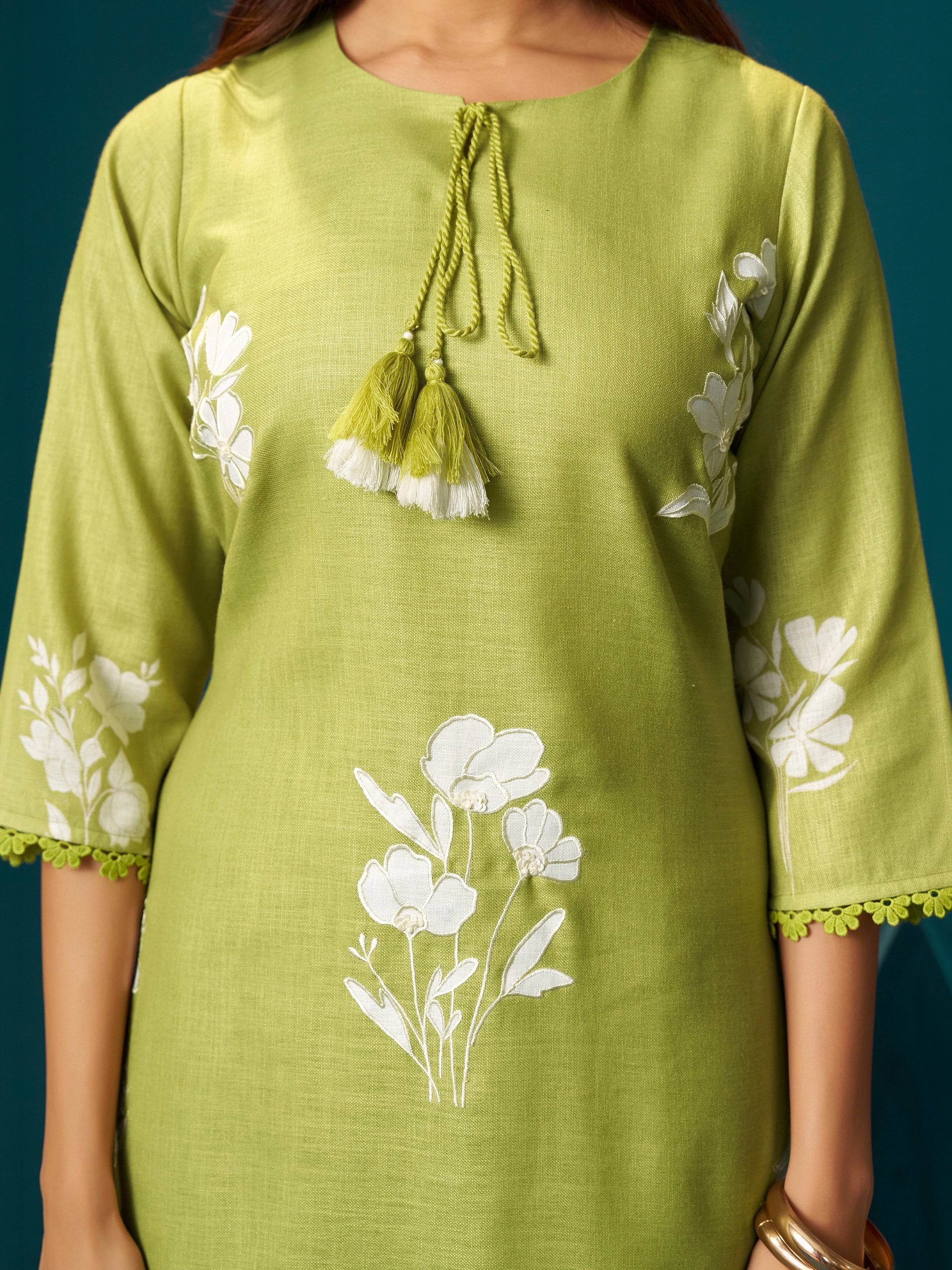Bahar Green Mul Linen Suit Set